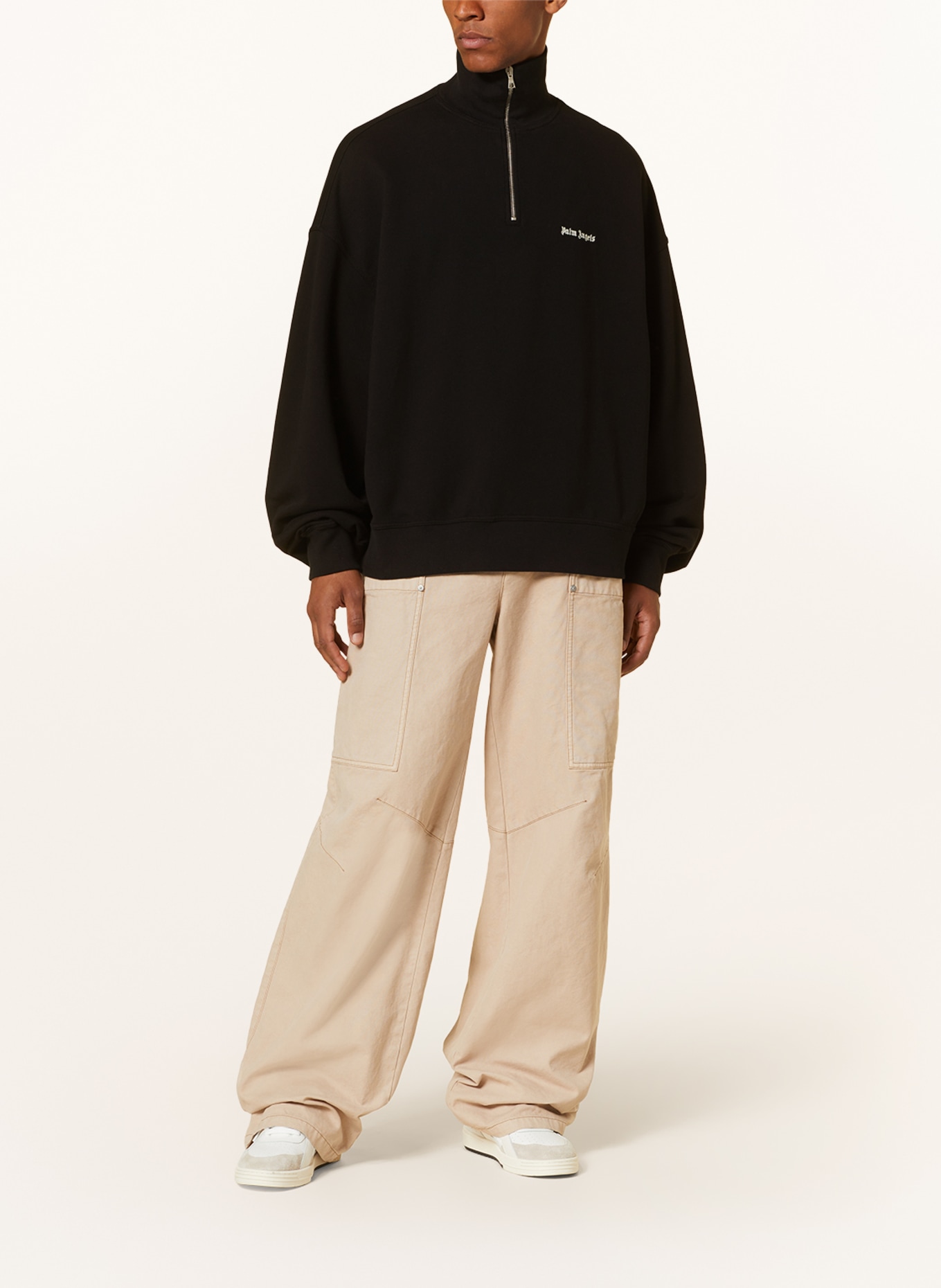 Palm Angels Half-zip sweater in sweatshirt fabric, Color: BLACK/ WHITE (Image 2)