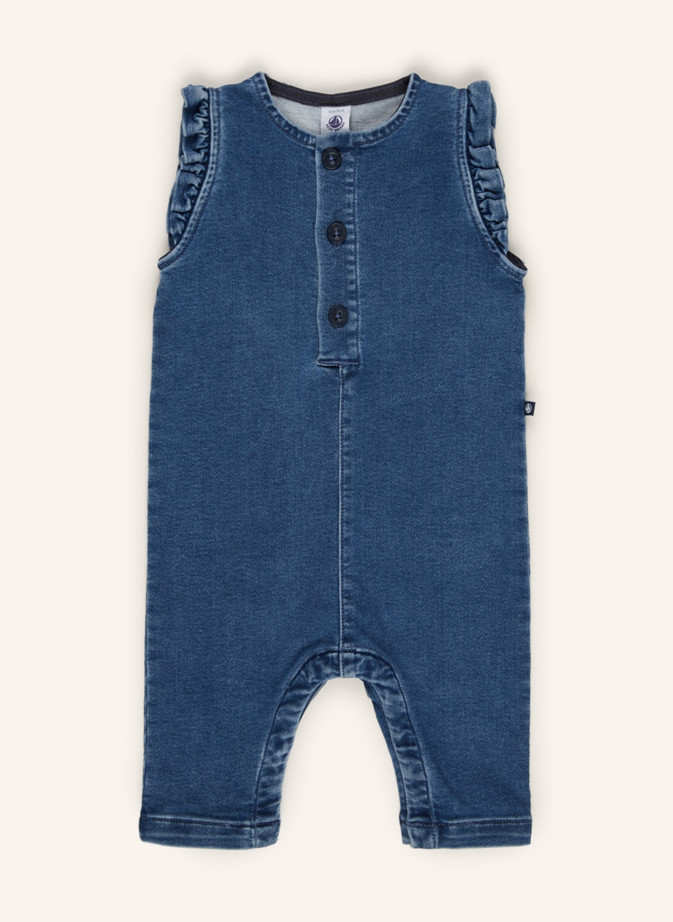 PETIT BATEAU Jeans-Strampler mit Rüschen, Farbe: BLAU (Bild 1)
