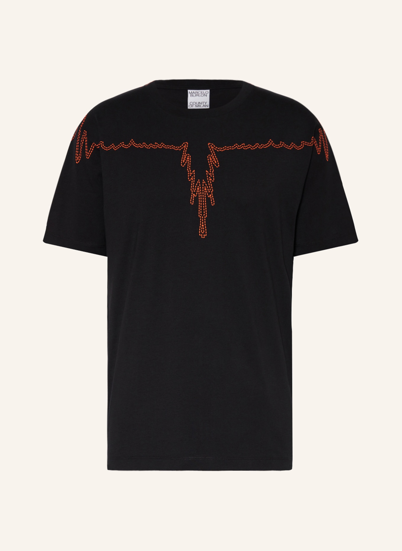 MARCELO BURLON T-shirt STITCH WINGS, Color: BLACK/ ORANGE (Image 1)