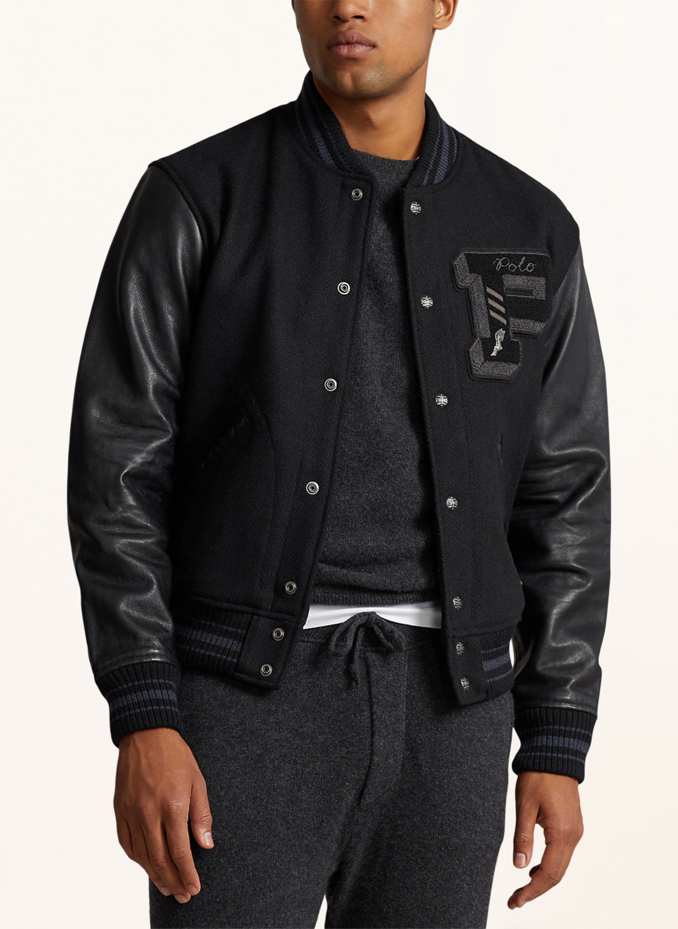POLO RALPH LAUREN College jacket in mixed materials, Color: BLACK (Image 4)