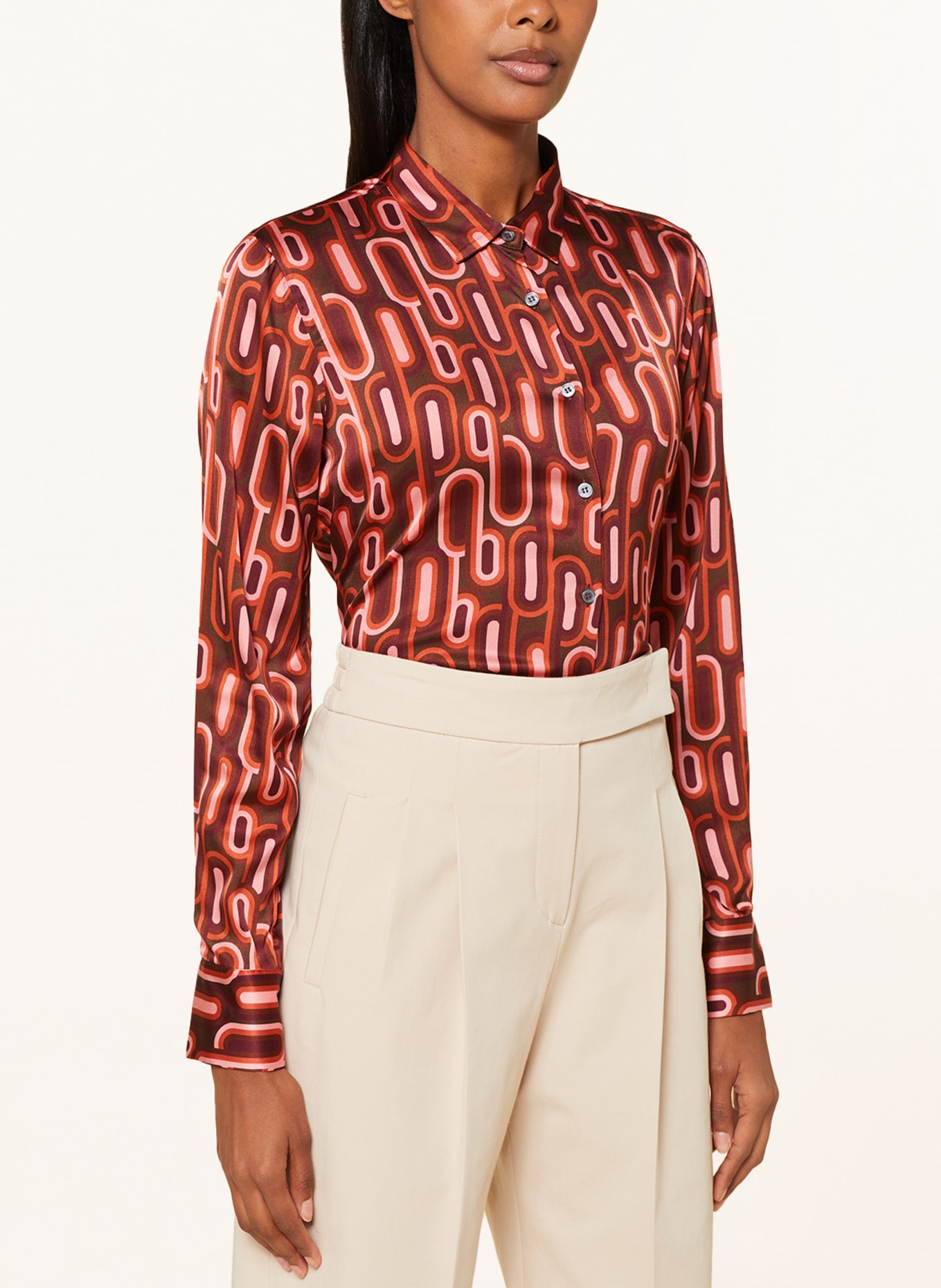 ROBERT FRIEDMAN Shirt blouse ANDREA made of satin, Color: DARK BROWN/ DARK RED/ SALMON (Image 4)