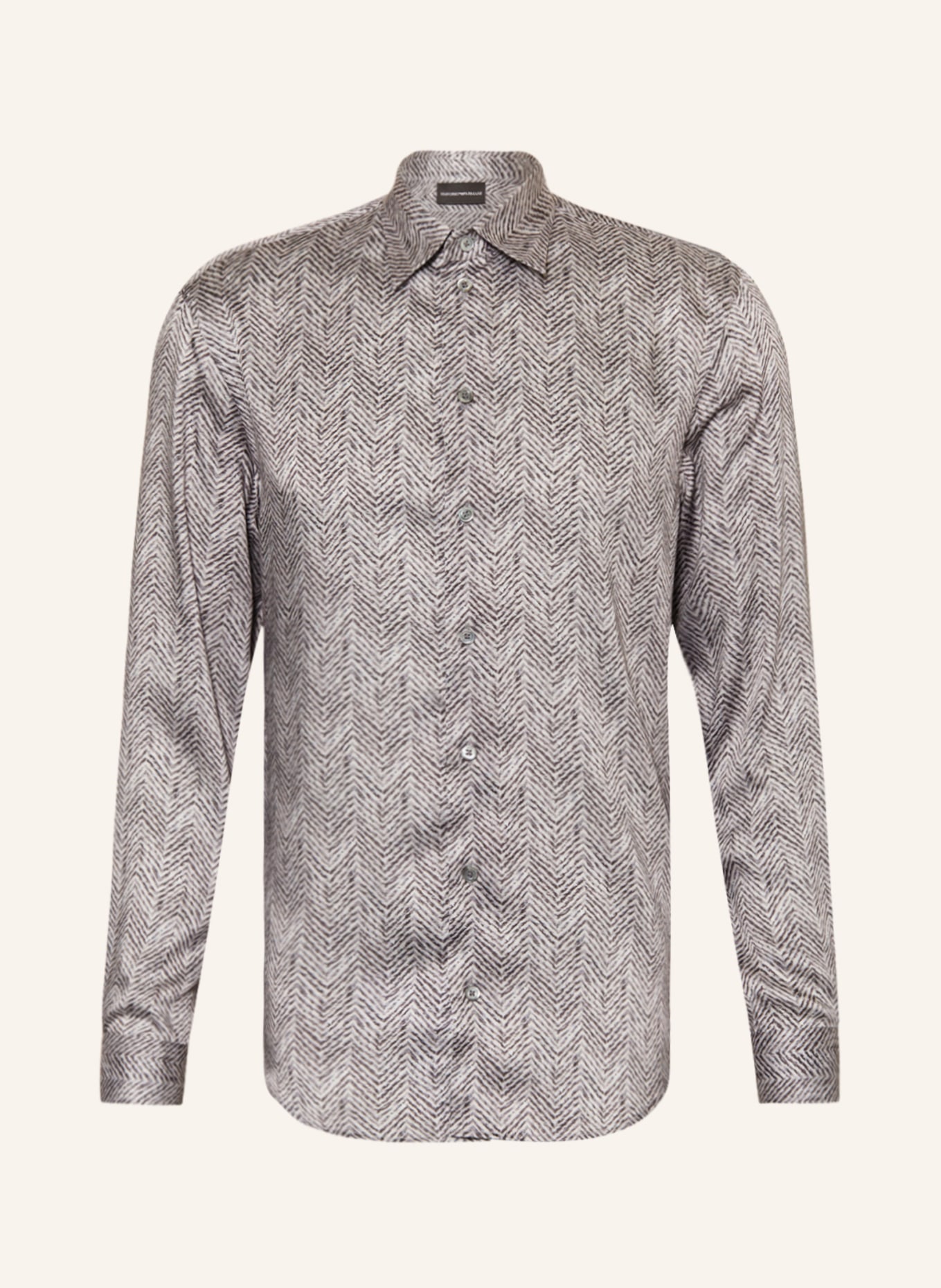 EMPORIO ARMANI Satin shirt comfort fit, Color: LIGHT GRAY/ DARK GRAY (Image 1)