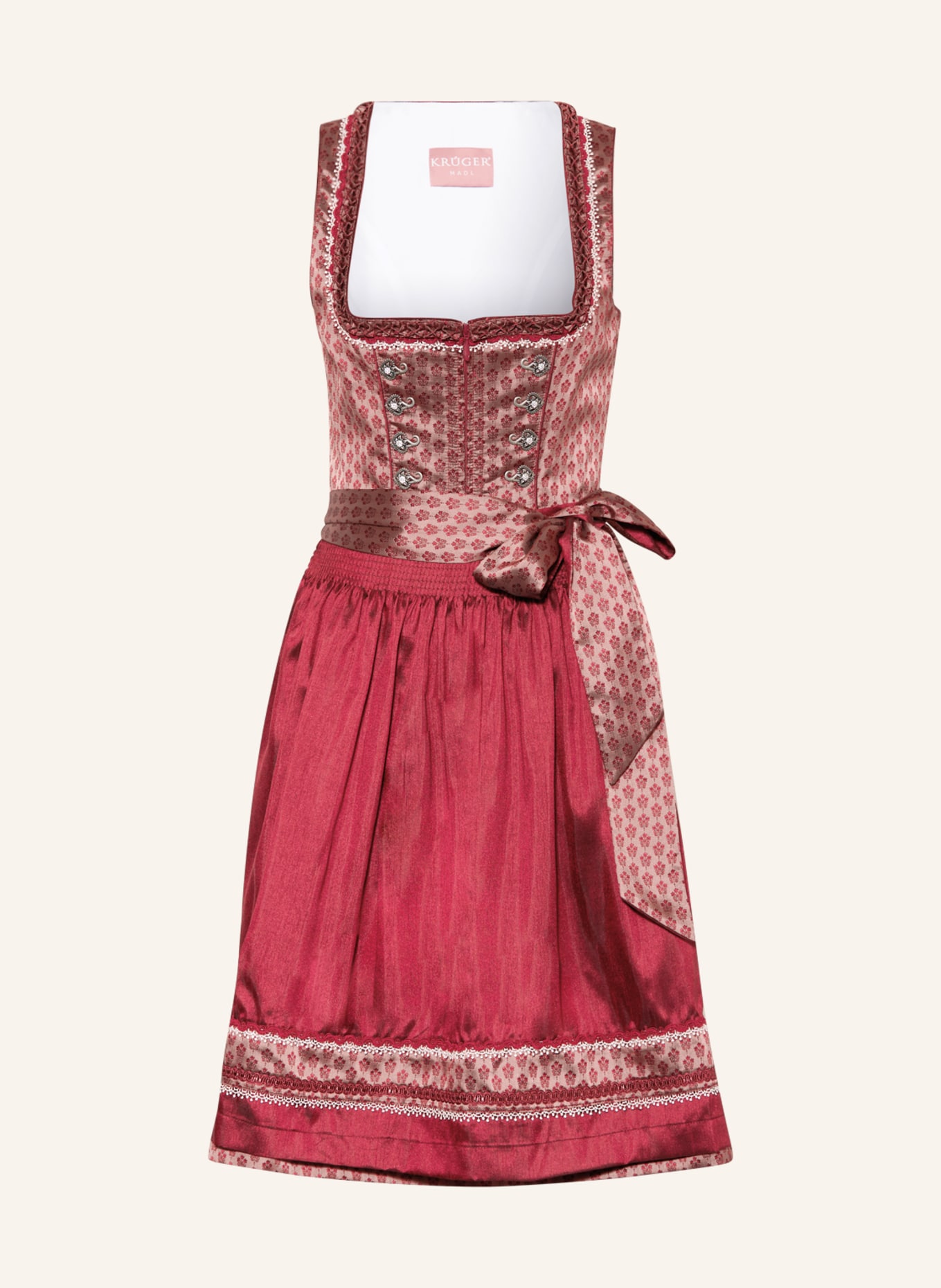KRÜGER Sukienka bawarska ALICA, Kolor: CIEMNOCZERWONY/ BLADORÓŻOWY (Obrazek 1)