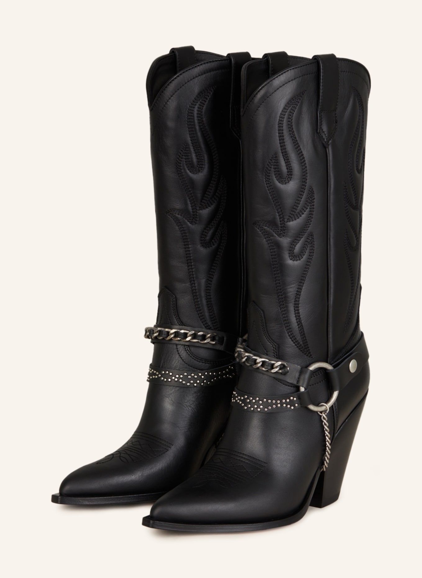 SONORA Cowboy boots SANTA FE BUCKLE with rivets, Color: BLACK (Image 1)