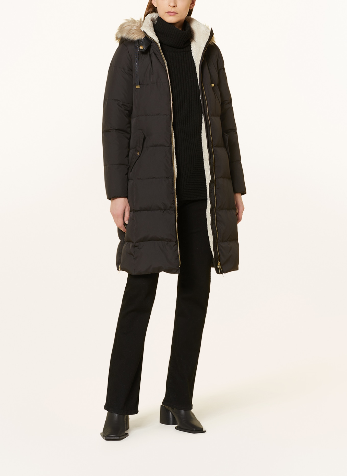 LAUREN RALPH LAUREN Quilted coat with faux fur, Color: BLACK (Image 2)