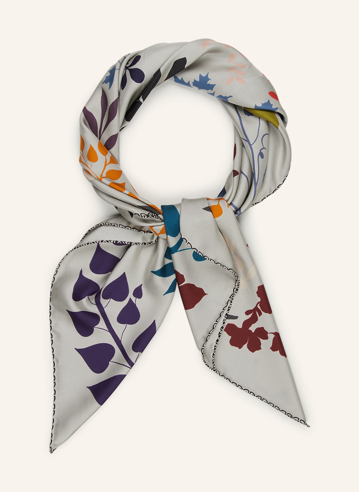 Barbieri Silk scarf, Color: GRAY/ DARK PURPLE/ RED (Image 2)