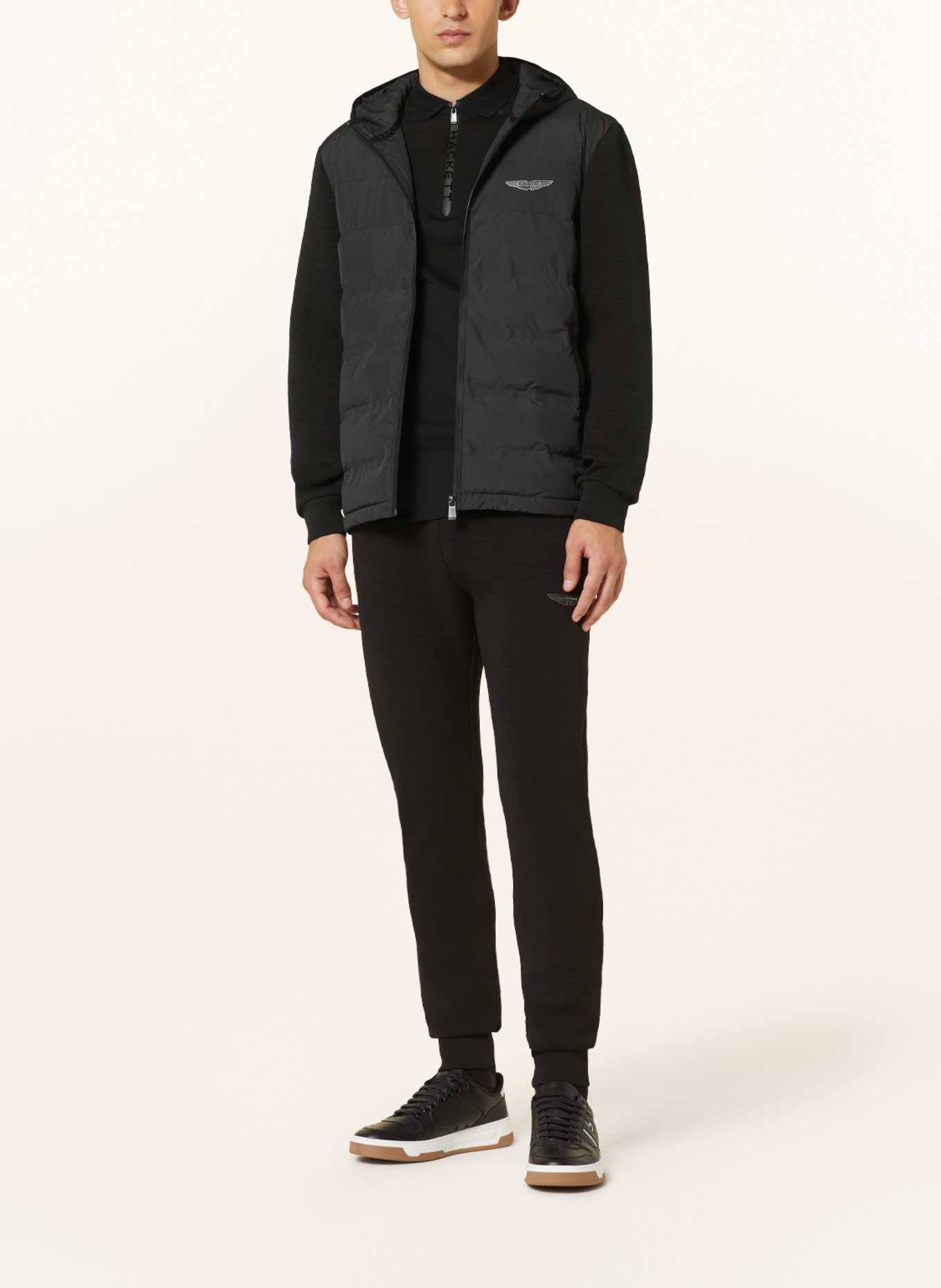 HACKETT LONDON Quilted jacket in mixed materials, Color: BLACK (Image 2)