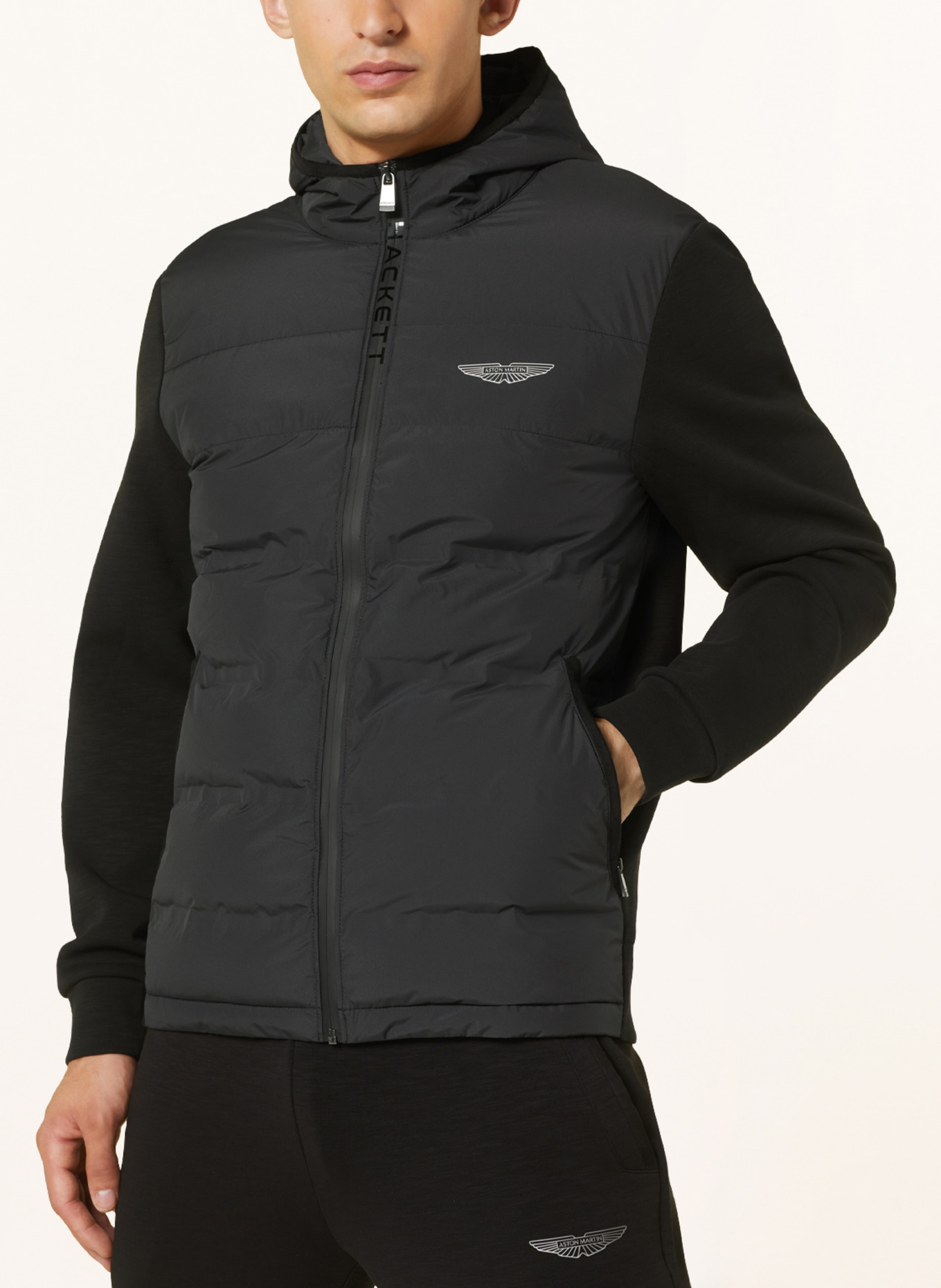 HACKETT LONDON Quilted jacket in mixed materials, Color: BLACK (Image 5)