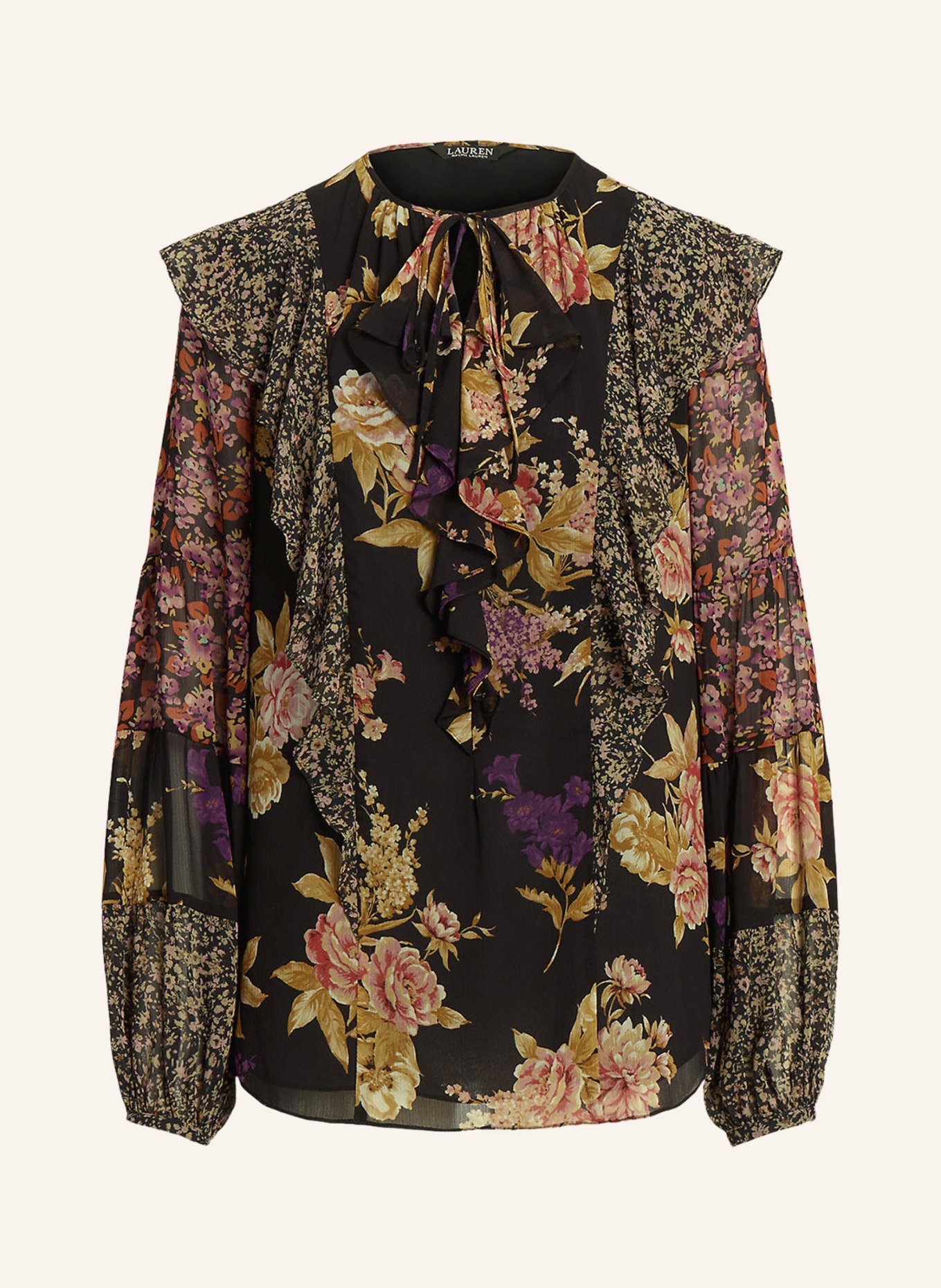 LAUREN RALPH LAUREN Shirt blouse with frills, Color: BLACK/ PURPLE/ PINK (Image 1)