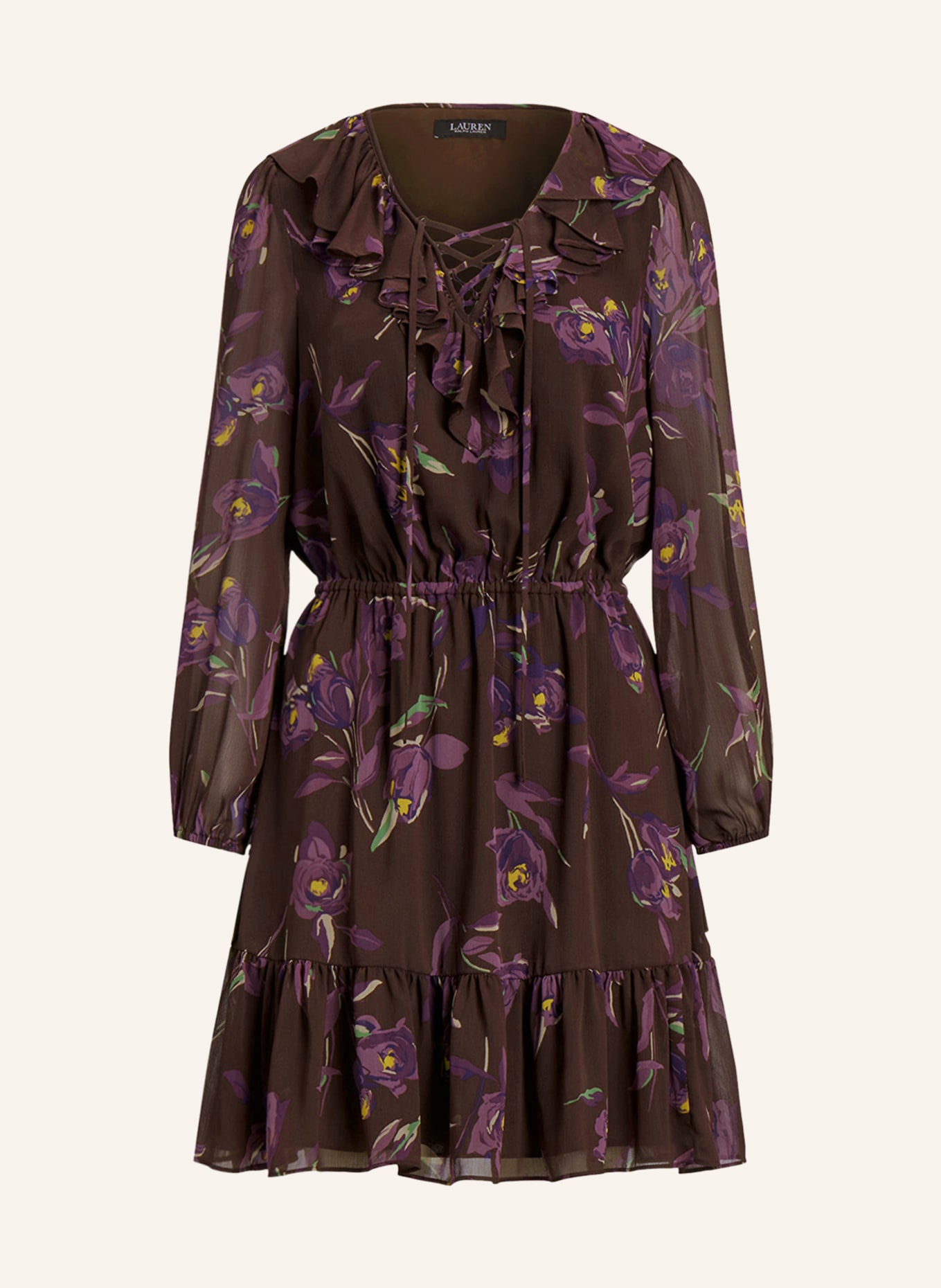 LAUREN RALPH LAUREN Dress POLY, Color: DARK BROWN/ PURPLE/ YELLOW (Image 1)