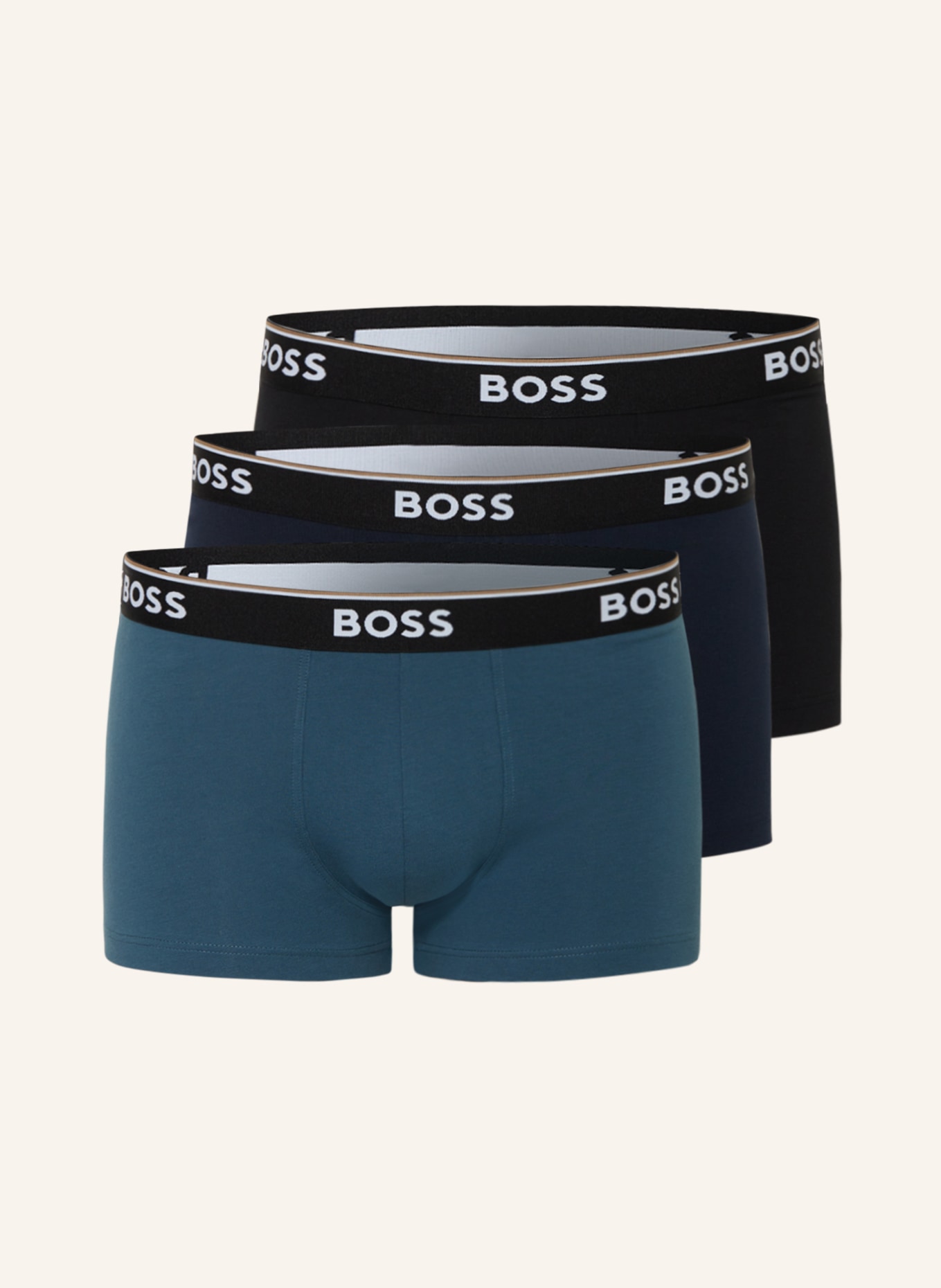BOSS 3er-Pack Boxershorts POWER, Farbe: SCHWARZ/ BLAU/ DUNKELBLAU (Bild 1)