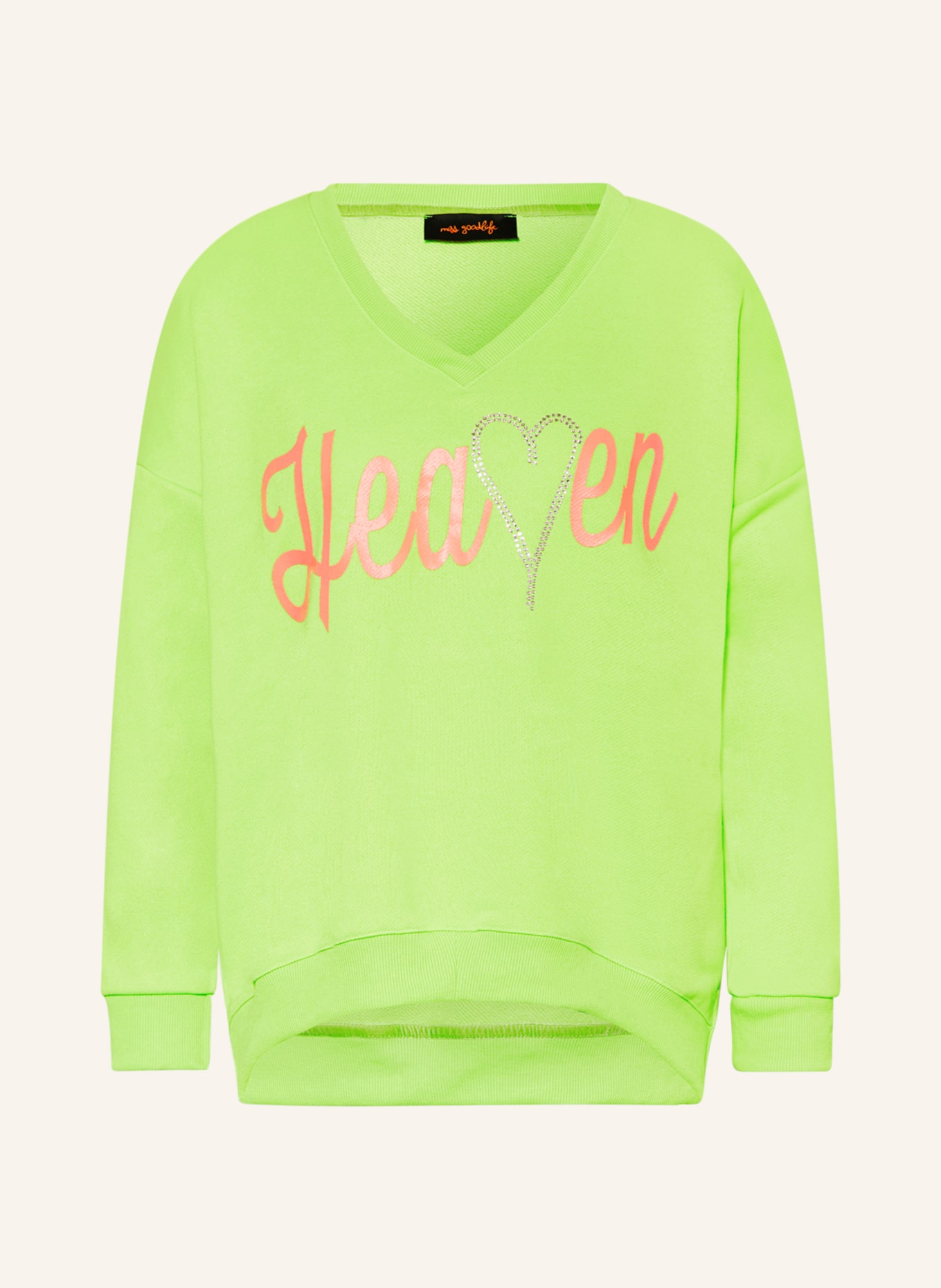 miss goodlife Sweatshirt HEAVEN STONE with decorative gems, Color: NEON GREEN/ PINK (Image 1)