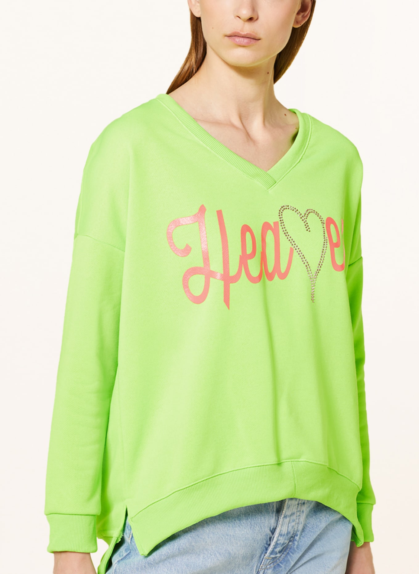 miss goodlife Sweatshirt HEAVEN STONE with decorative gems, Color: NEON GREEN/ PINK (Image 4)