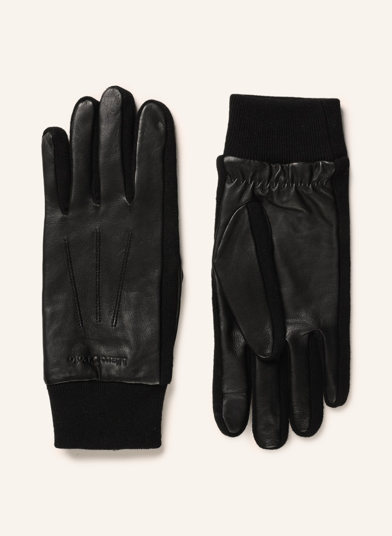 Marc O'Polo Leather gloves in mixed materials, Color: BLACK (Image 1)