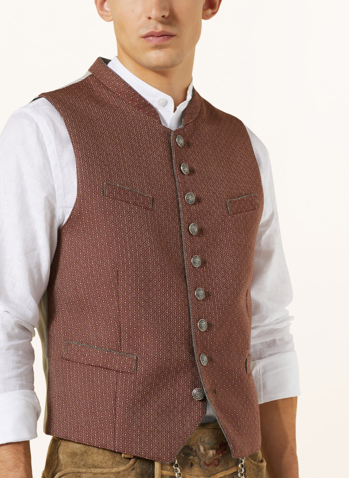 Grasegger Trachtenweste XENO: DUNKELROT/ CREME/ TAUPE