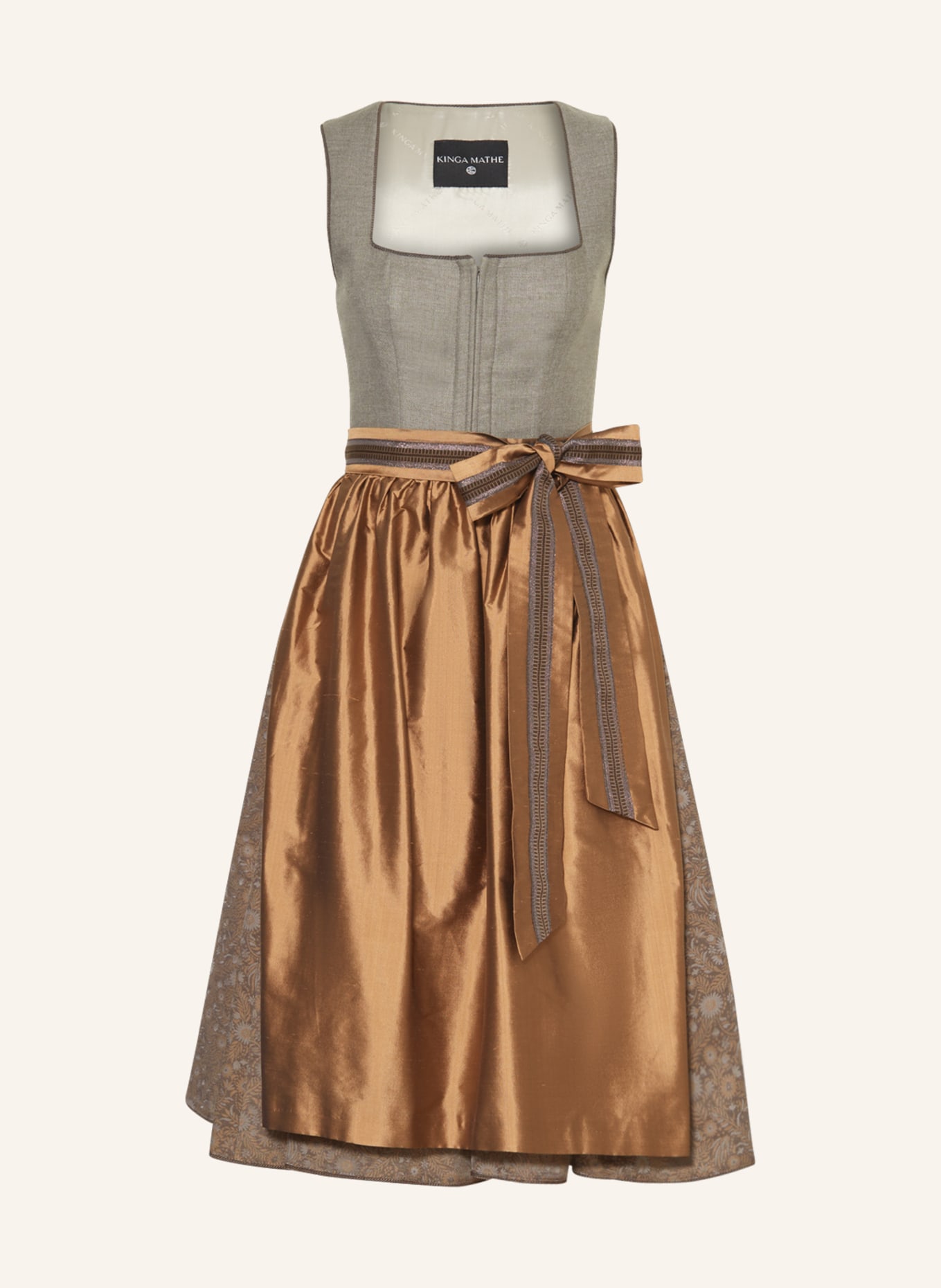 KINGA MATHE Dirndl ROYAN with linen, Color: TAUPE/ LIGHT GRAY/ GRAY (Image 1)