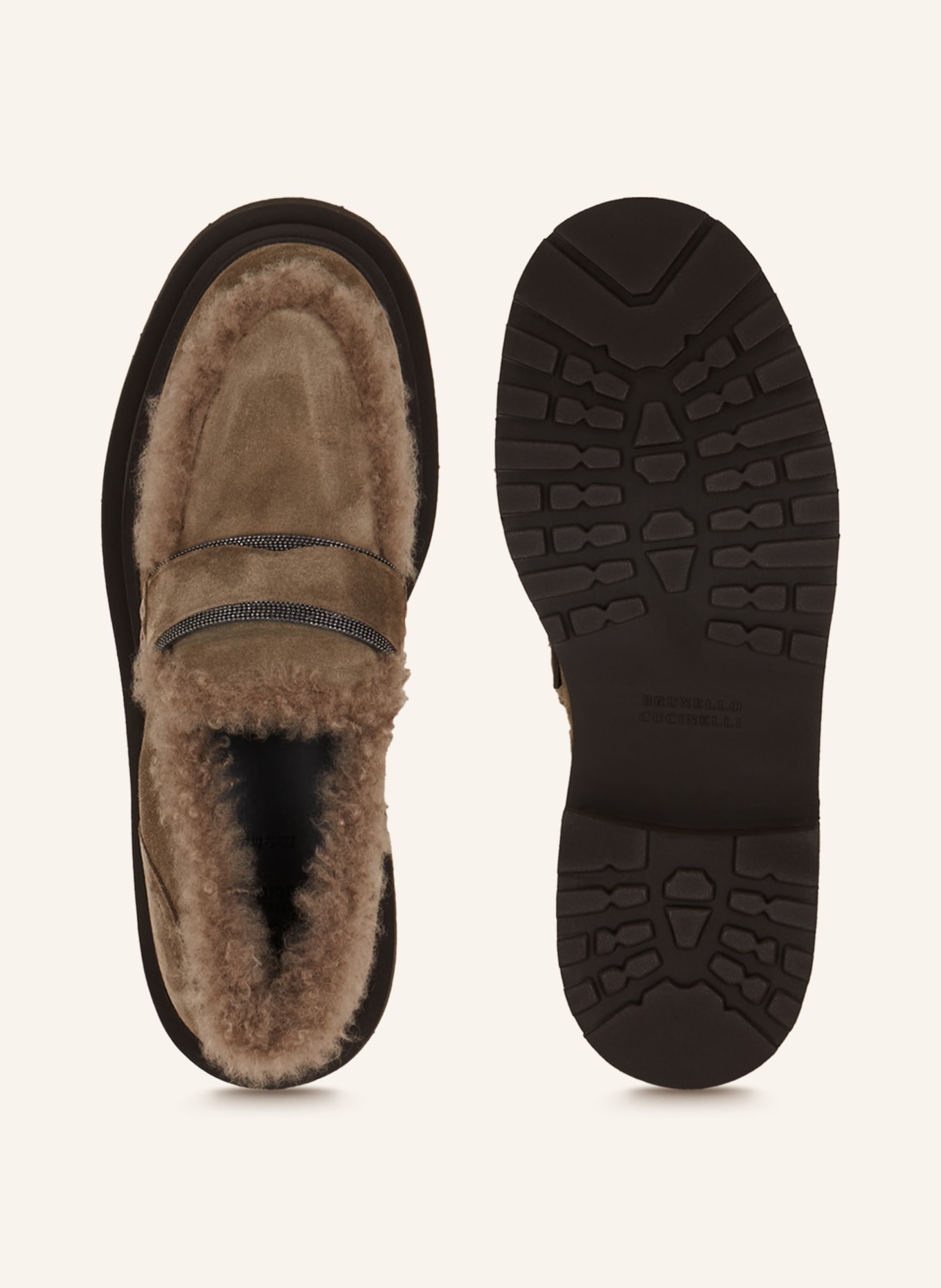 BRUNELLO CUCINELLI Penny loafers z owczym futrem, Kolor: SZAROBRĄZOWY (Obrazek 5)