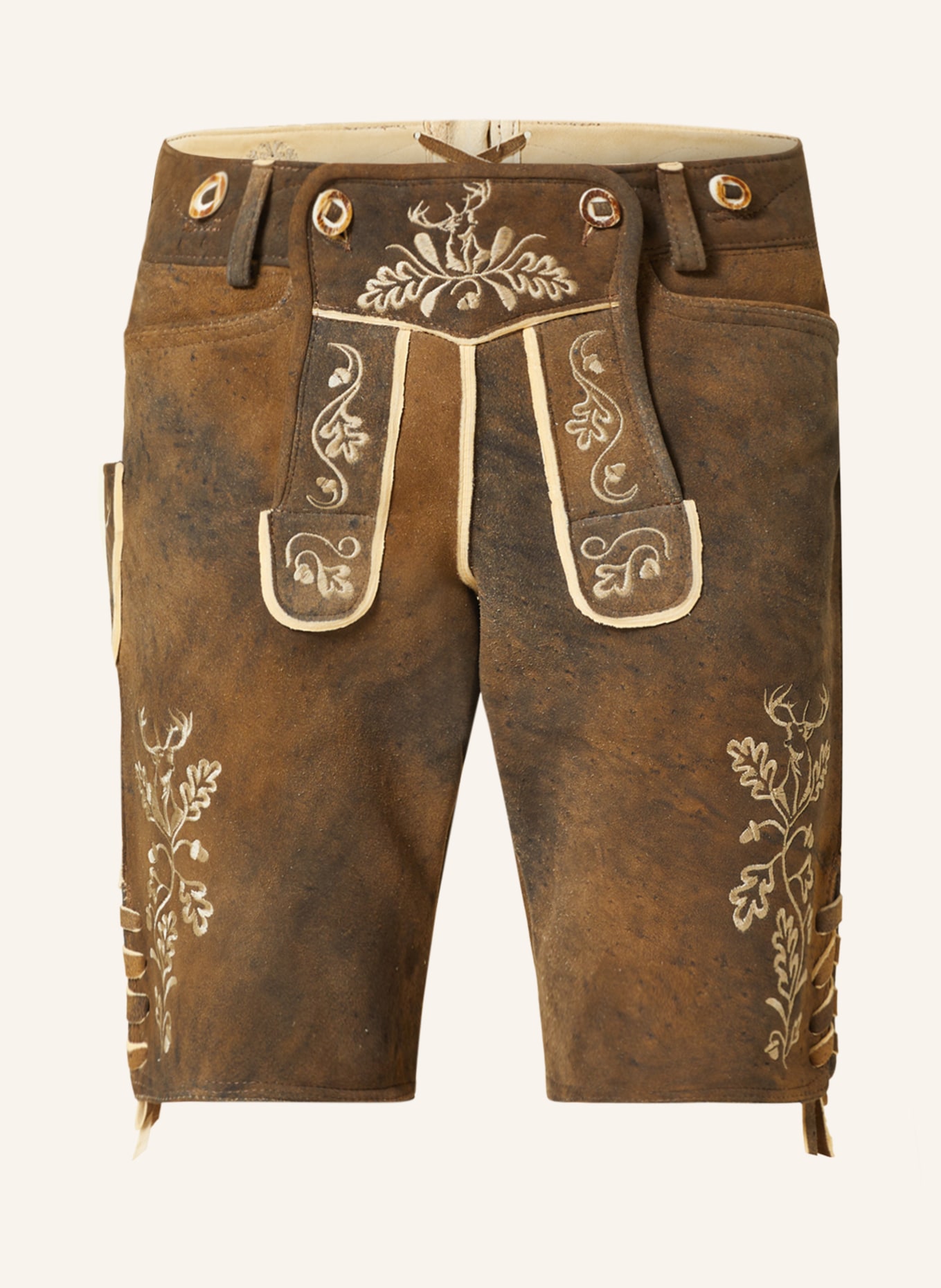 OSTARRICHI Spodnie skórzane w stylu ludowym HIRSCHRUF, Kolor: CIEMNOBRĄZOWY (Obrazek 1)