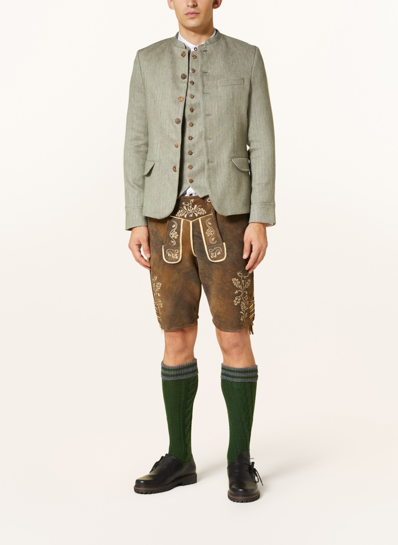OSTARRICHI Spodnie skórzane w stylu ludowym HIRSCHRUF, Kolor: CIEMNOBRĄZOWY (Obrazek 2)
