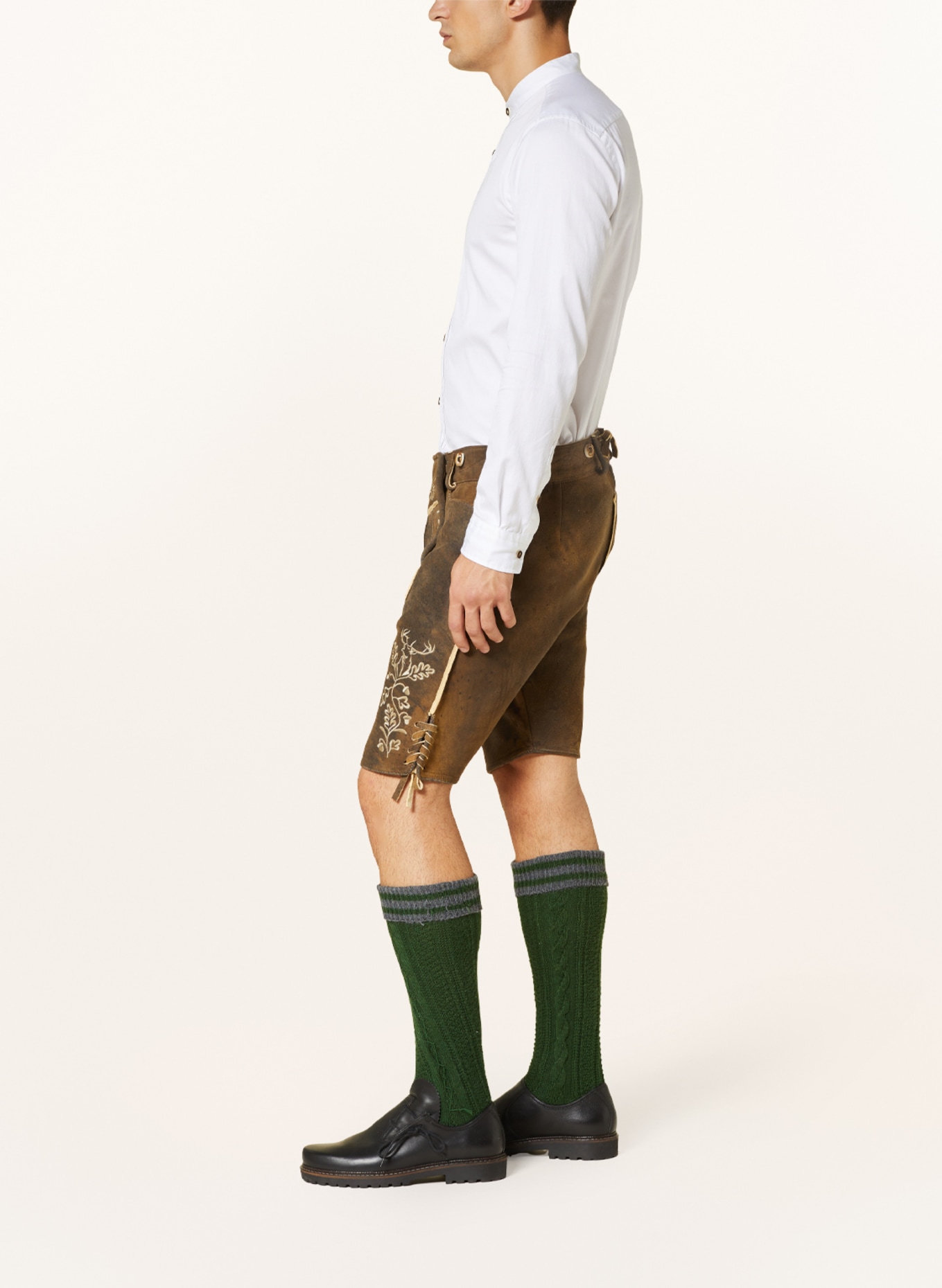 OSTARRICHI Spodnie skórzane w stylu ludowym HIRSCHRUF, Kolor: CIEMNOBRĄZOWY (Obrazek 4)
