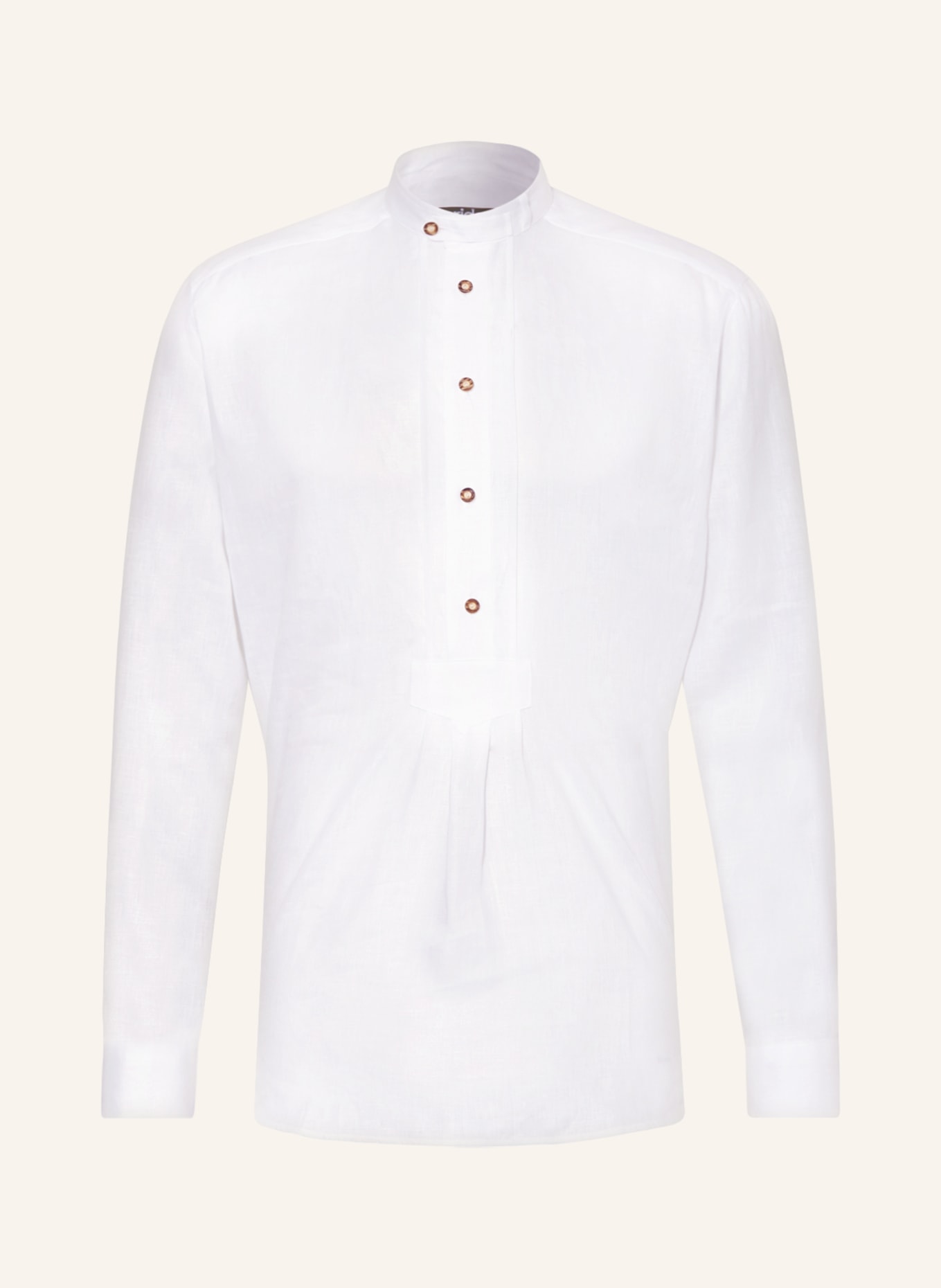 with arido regular Trachten made stand-up fit in collar linen shirt of white