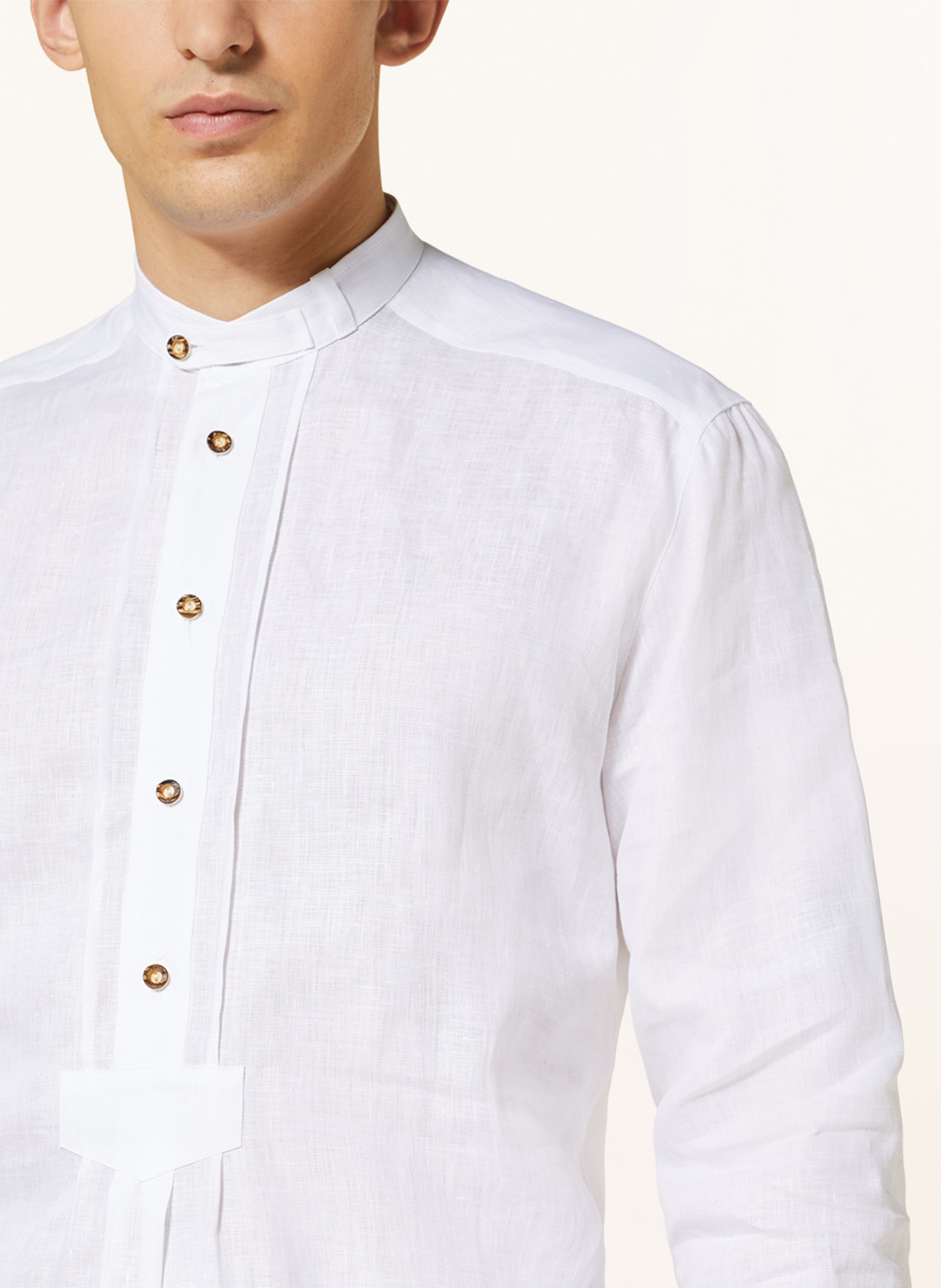 arido Trachten shirt regular fit made of linen with stand-up collar, Color: WHITE (Image 4)