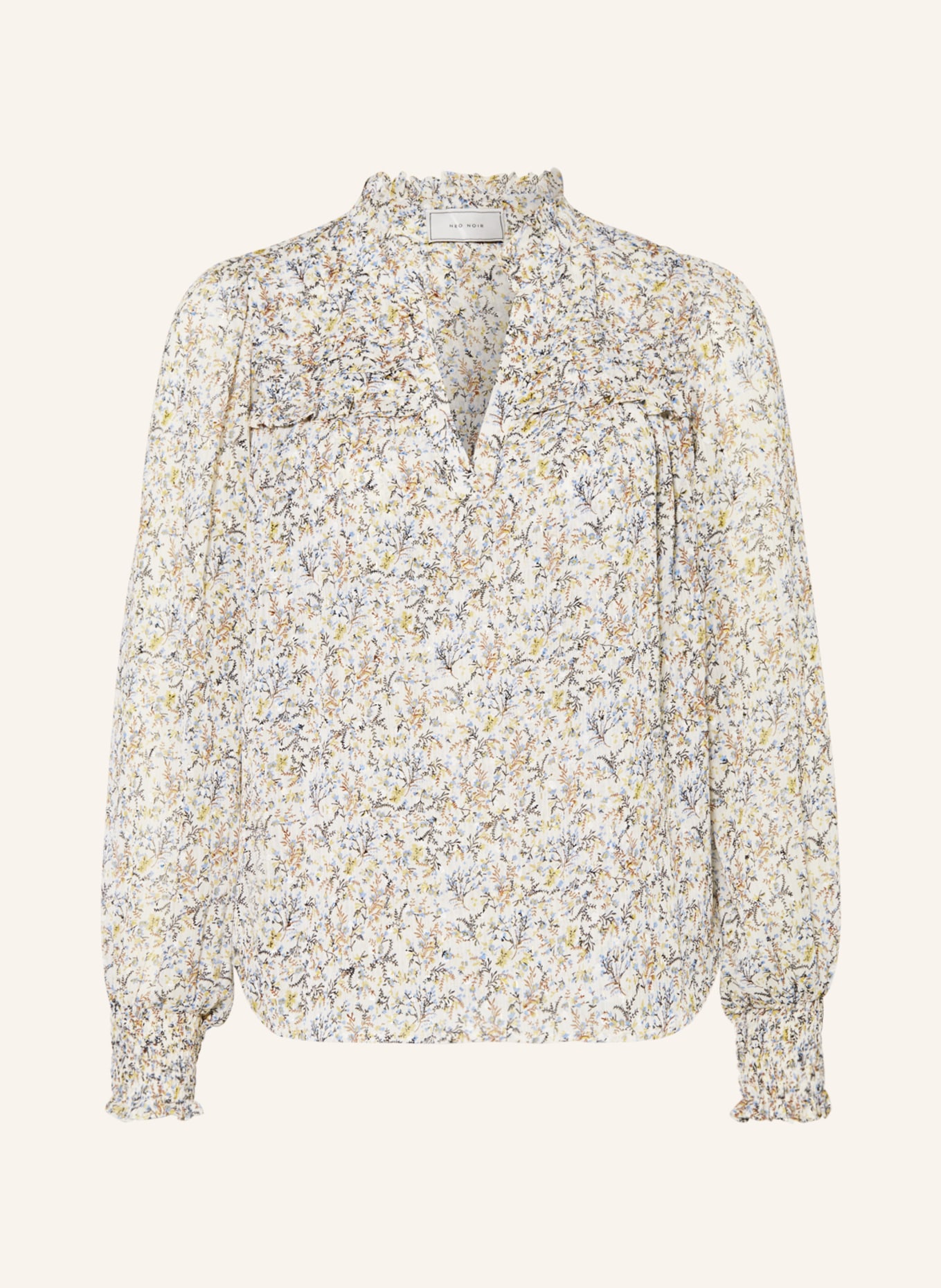 NEO NOIR Shirt blouse RHIA with glitter thread, Color: CREAM/ BROWN/ LIGHT BLUE (Image 1)