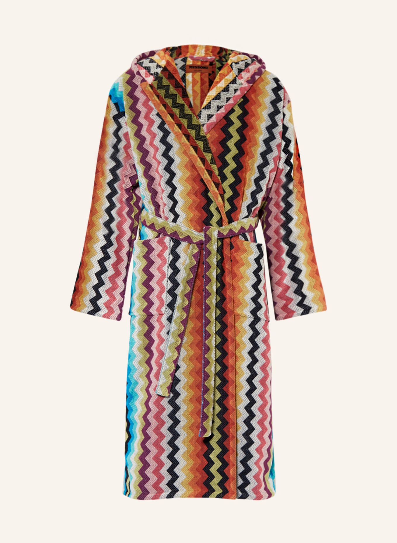 MISSONI Home Unisex bathrobe BUSTER with hood, Color: DARK ORANGE/ TURQUOISE/ BLACK (Image 1)
