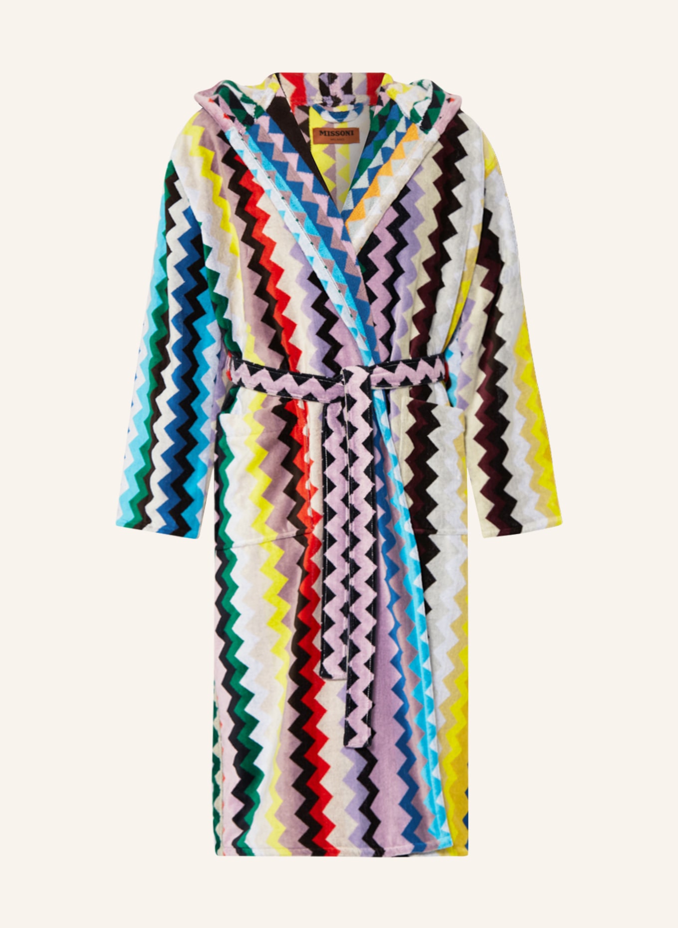 MISSONI Home Unisex bathrobe CARLIE with hood, Color: BEIGE/ PURPLE/ GREEN (Image 1)