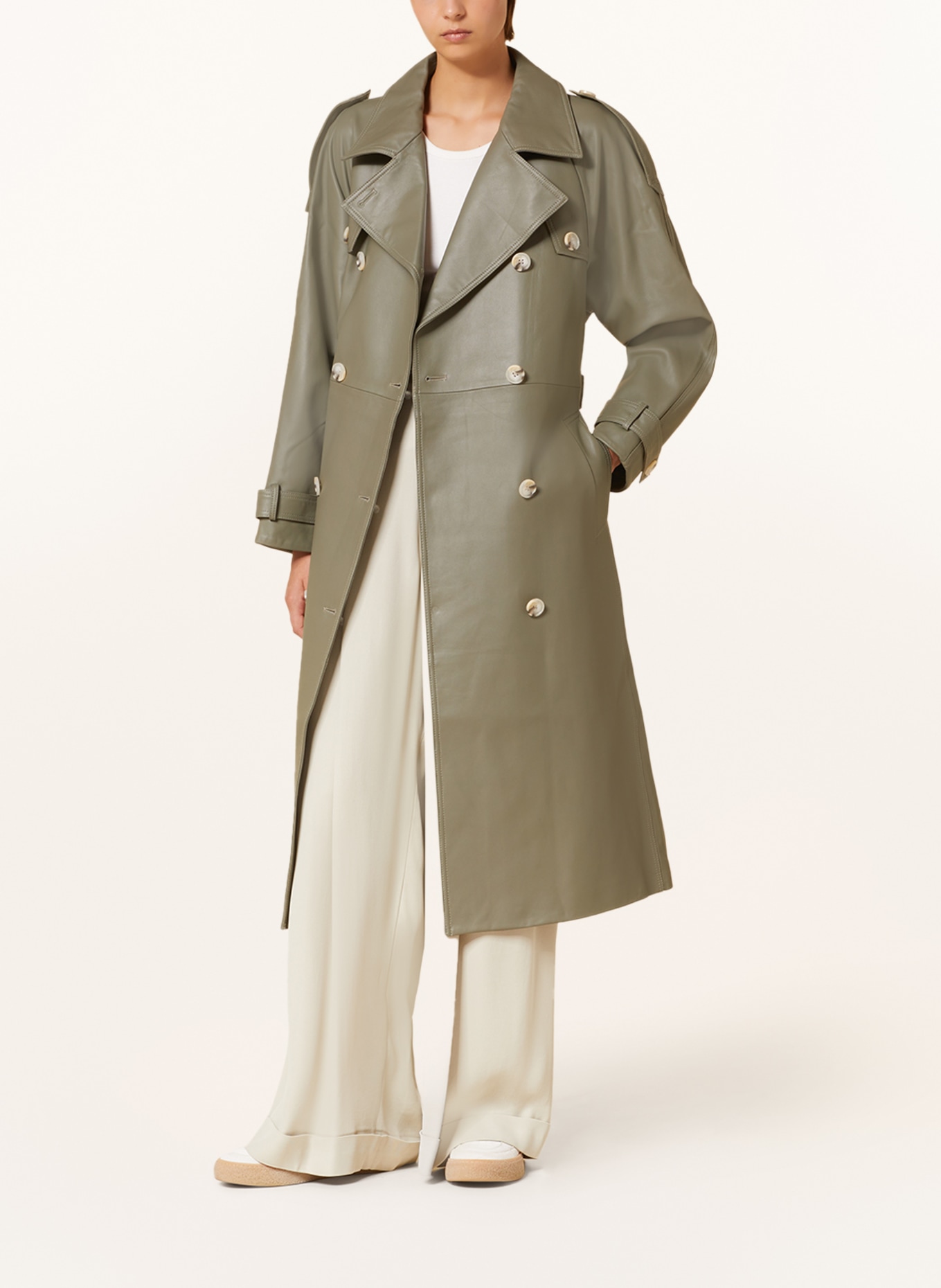 MEOTINE Leather trench coat BOBBY, Color: OLIVE (Image 2)