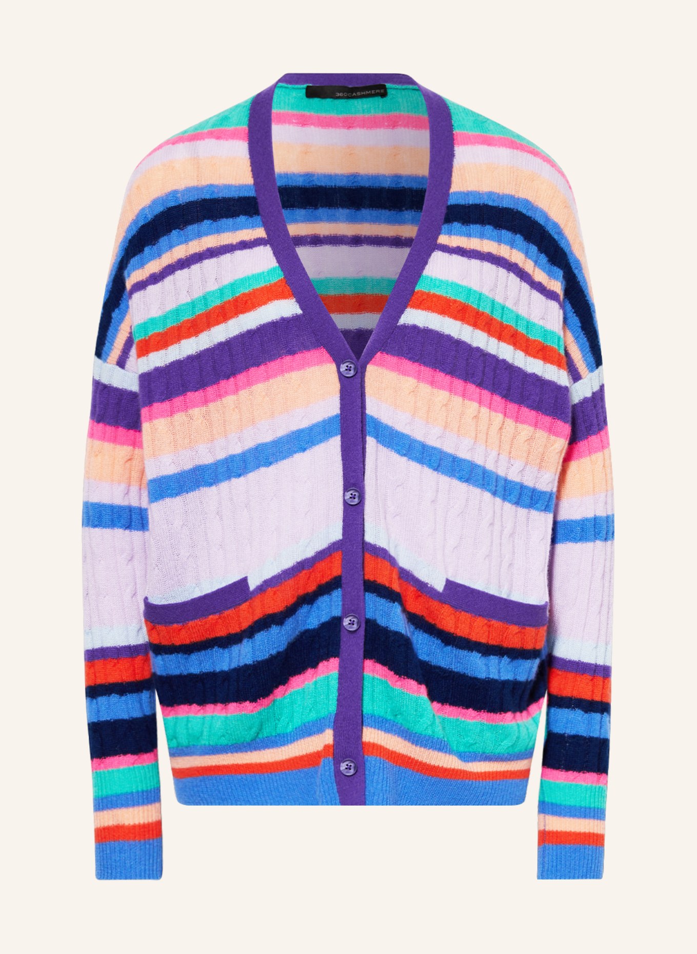 360CASHMERE Cardigan LAUREN made of cashmere, Color: LIGHT PURPLE/ PURPLE/ LIGHT ORANGE (Image 1)