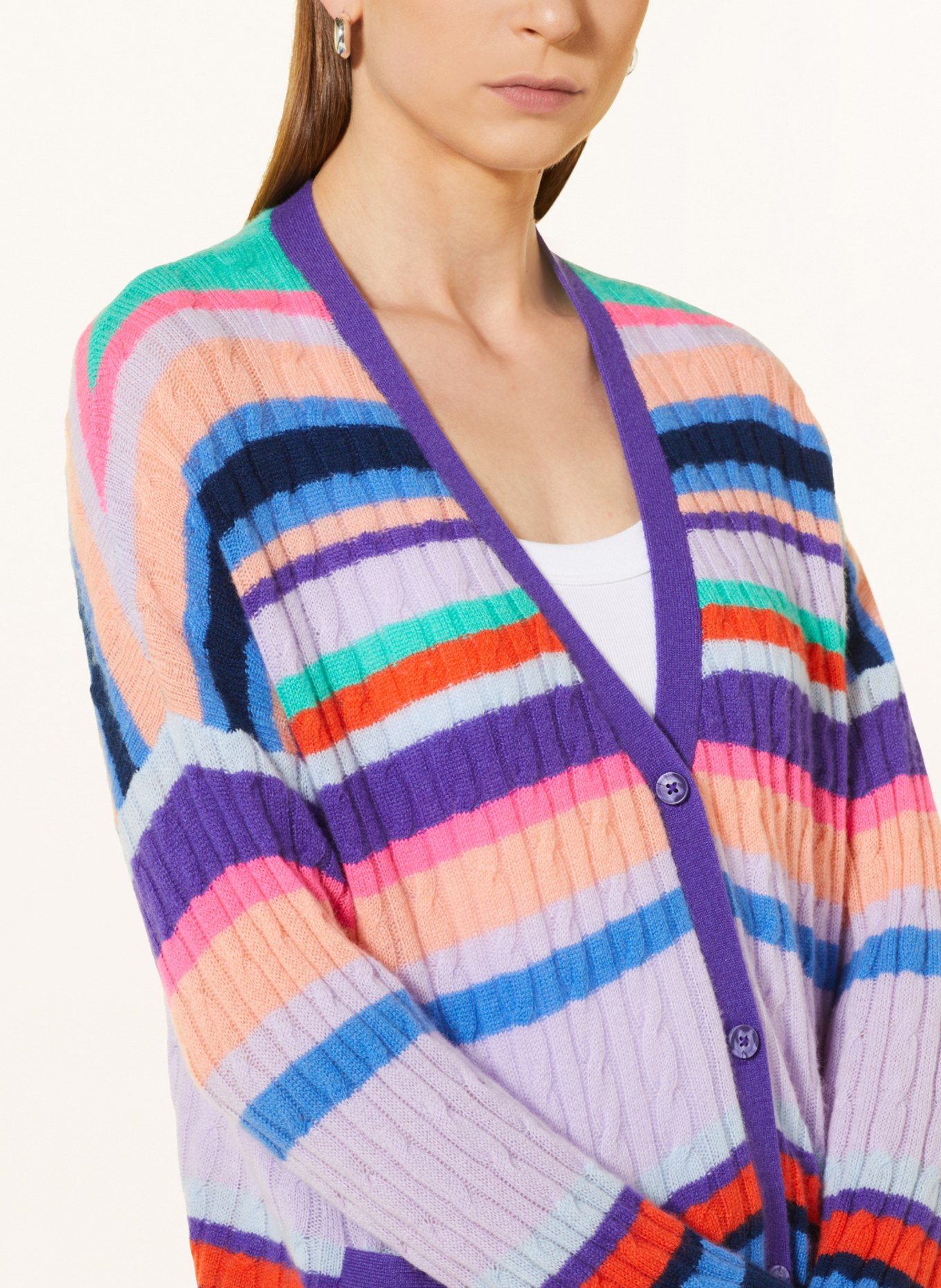 360CASHMERE Cardigan LAUREN made of cashmere, Color: LIGHT PURPLE/ PURPLE/ LIGHT ORANGE (Image 4)