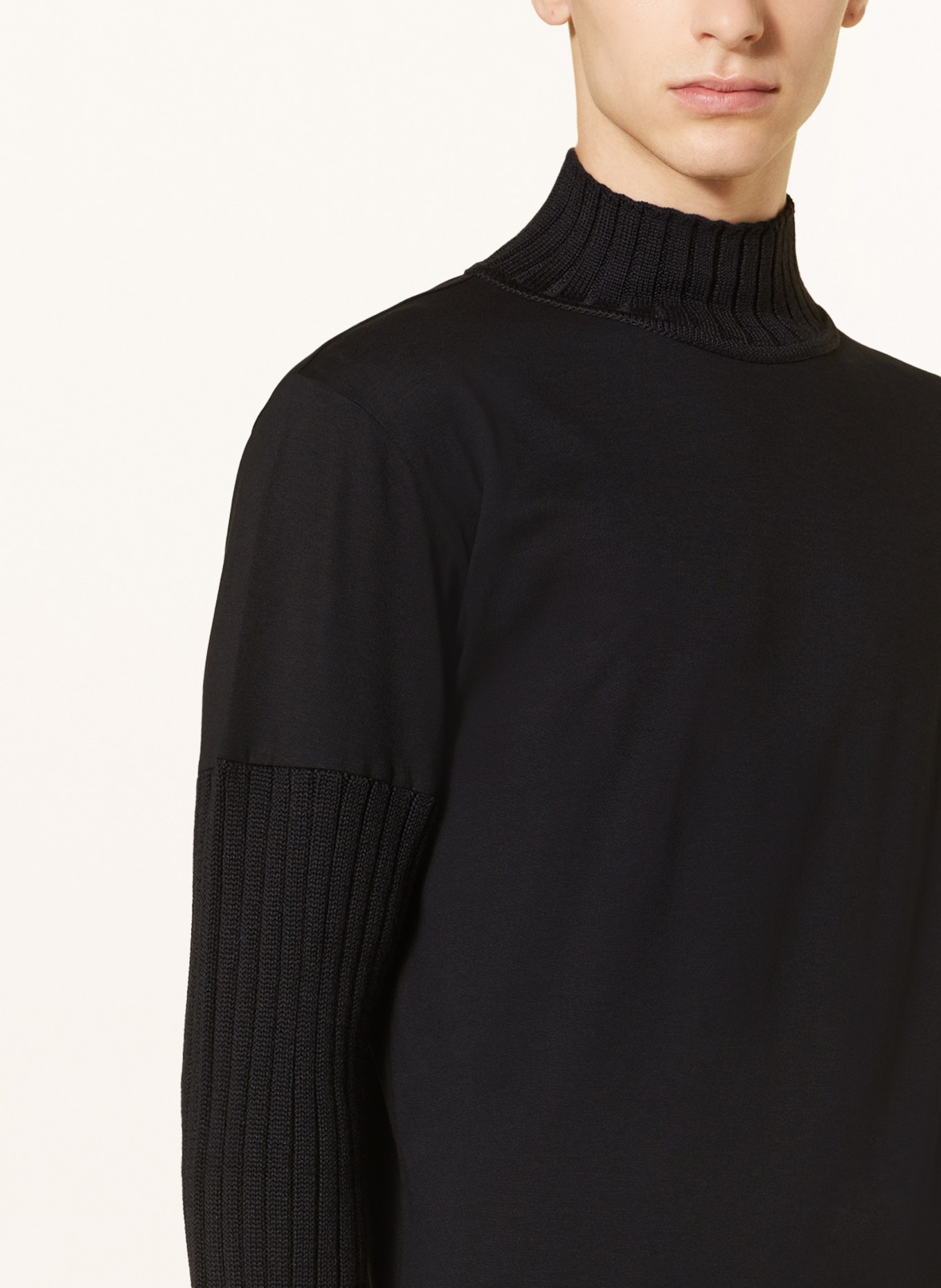 MM6 Maison Margiela Long sleeve shirt in mixed materials, Color: BLACK (Image 4)