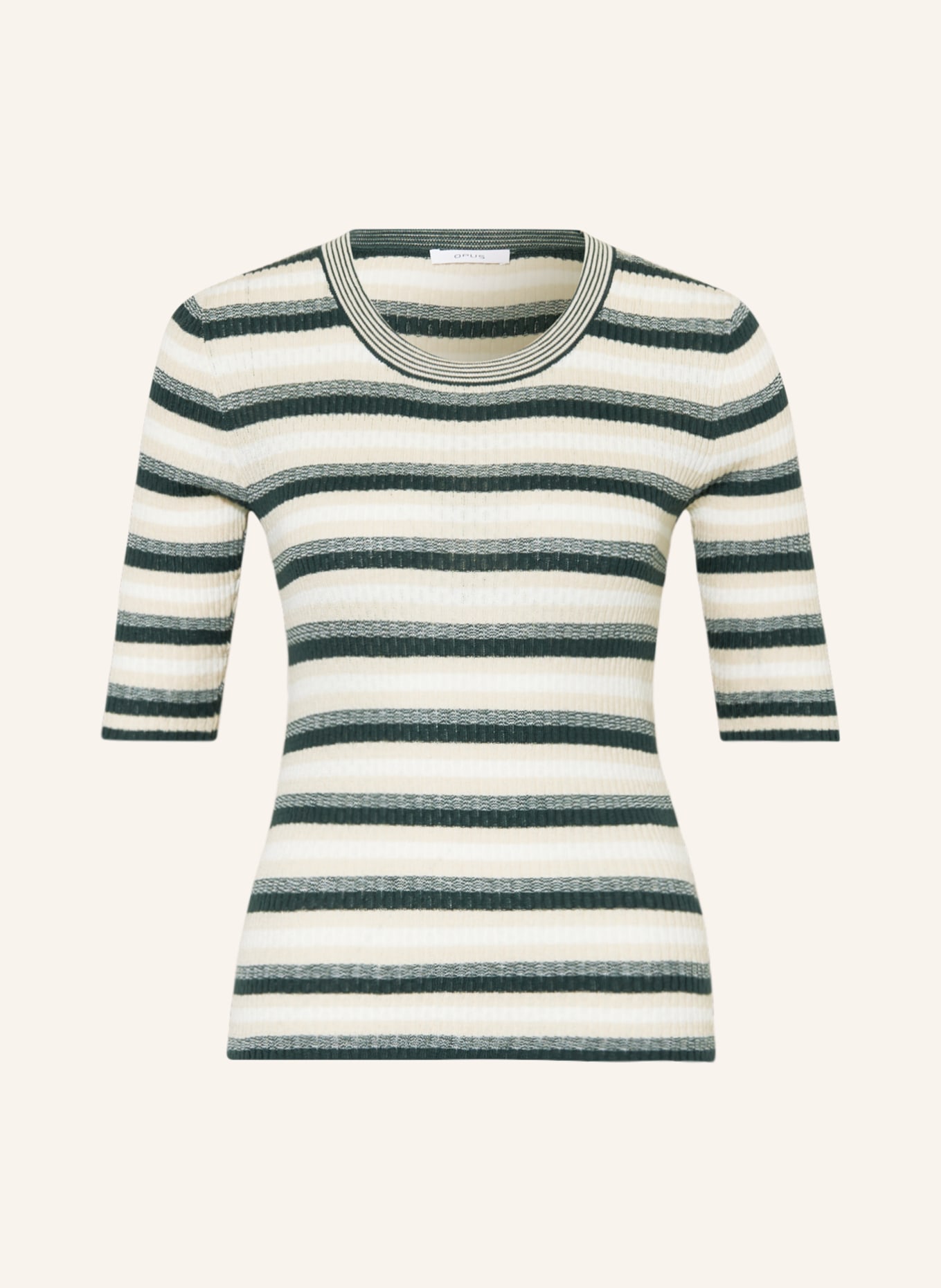 OPUS Knit shirt PUMALA, Color: DARK GREEN/ WHITE/ CREAM (Image 1)