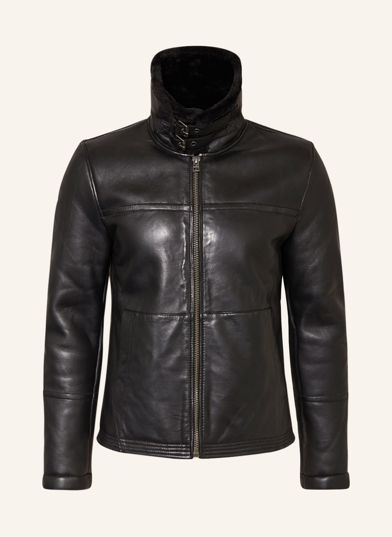 goosecraft Leather jacket APOLLO with faux fur, Color: BLACK (Image 1)