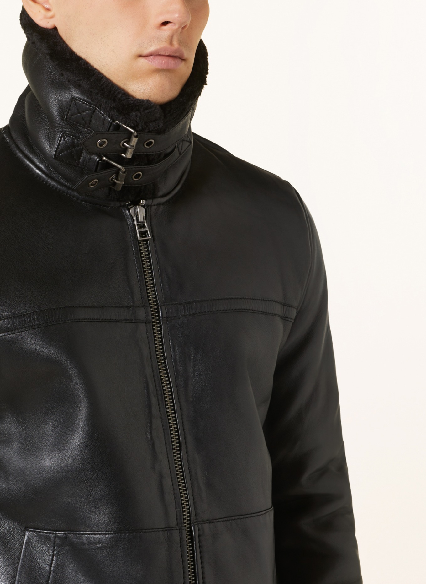 goosecraft Leather jacket APOLLO with faux fur, Color: BLACK (Image 4)