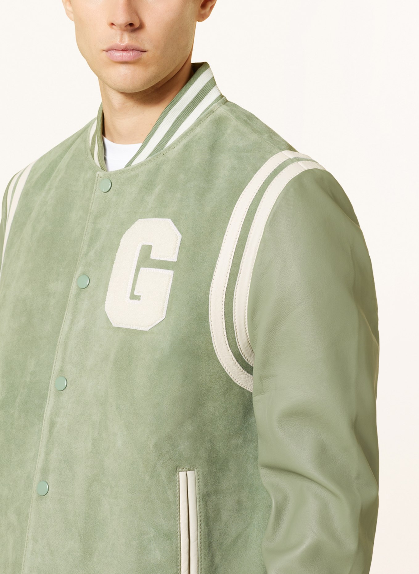 goosecraft Leather jacket MELROSE, Color: LIGHT GREEN/ CREAM (Image 4)