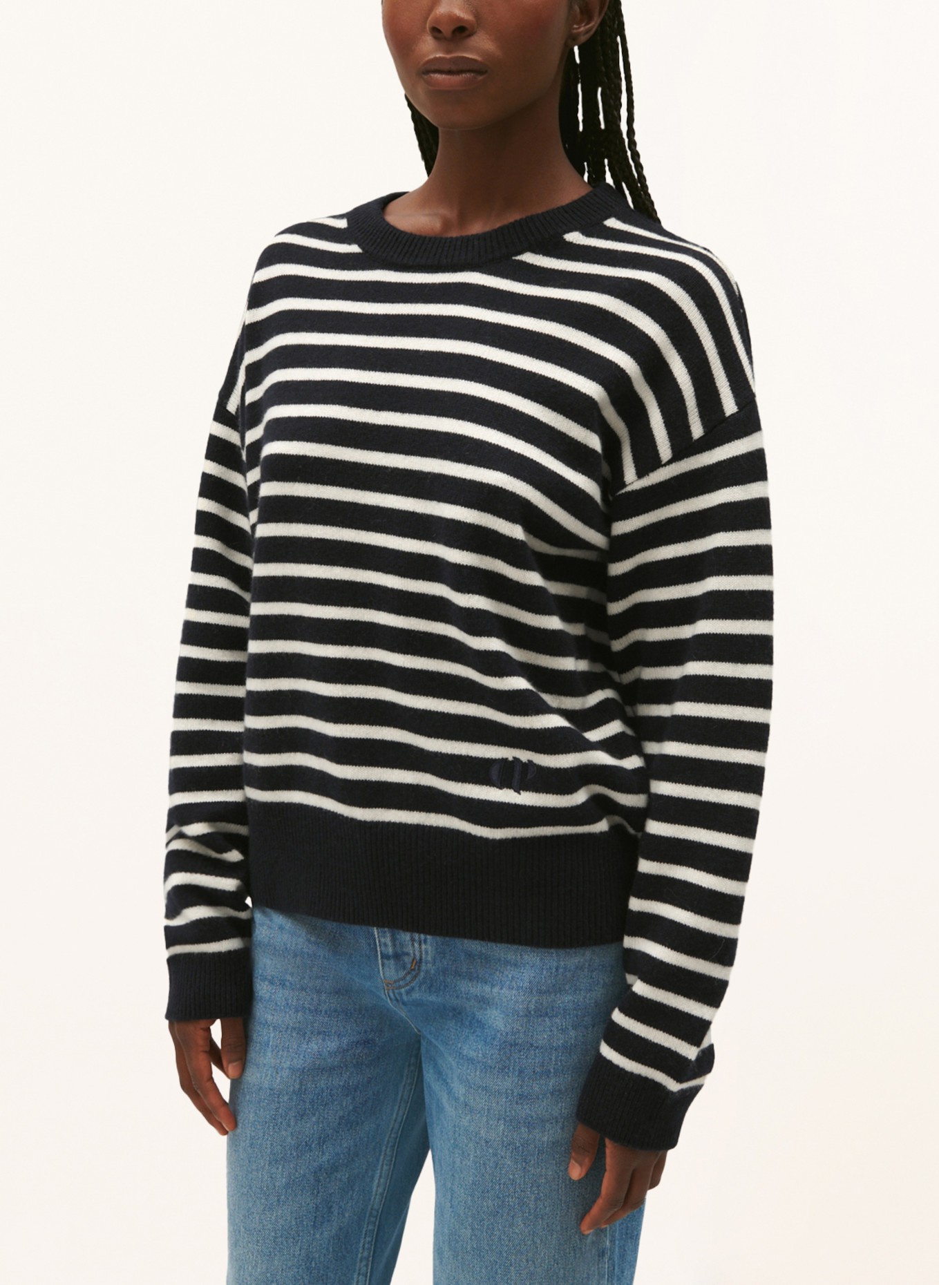 CLAUDIE PIERLOT Cashmere-Pullover, Farbe: DUNKELBLAU/ WEISS (Bild 4)