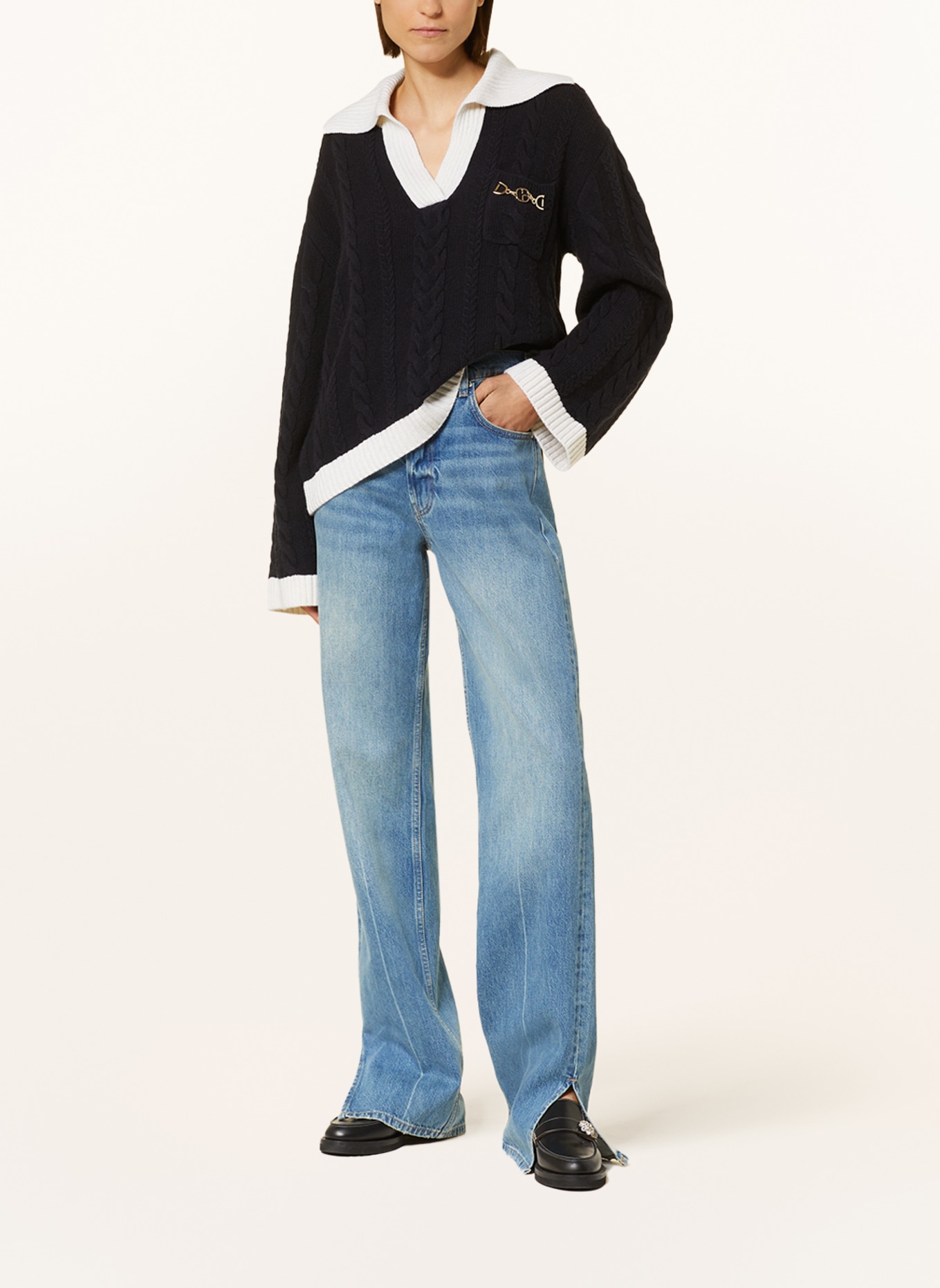 CLAUDIE PIERLOT Pullover, Farbe: DUNKELBLAU/ WEISS (Bild 2)