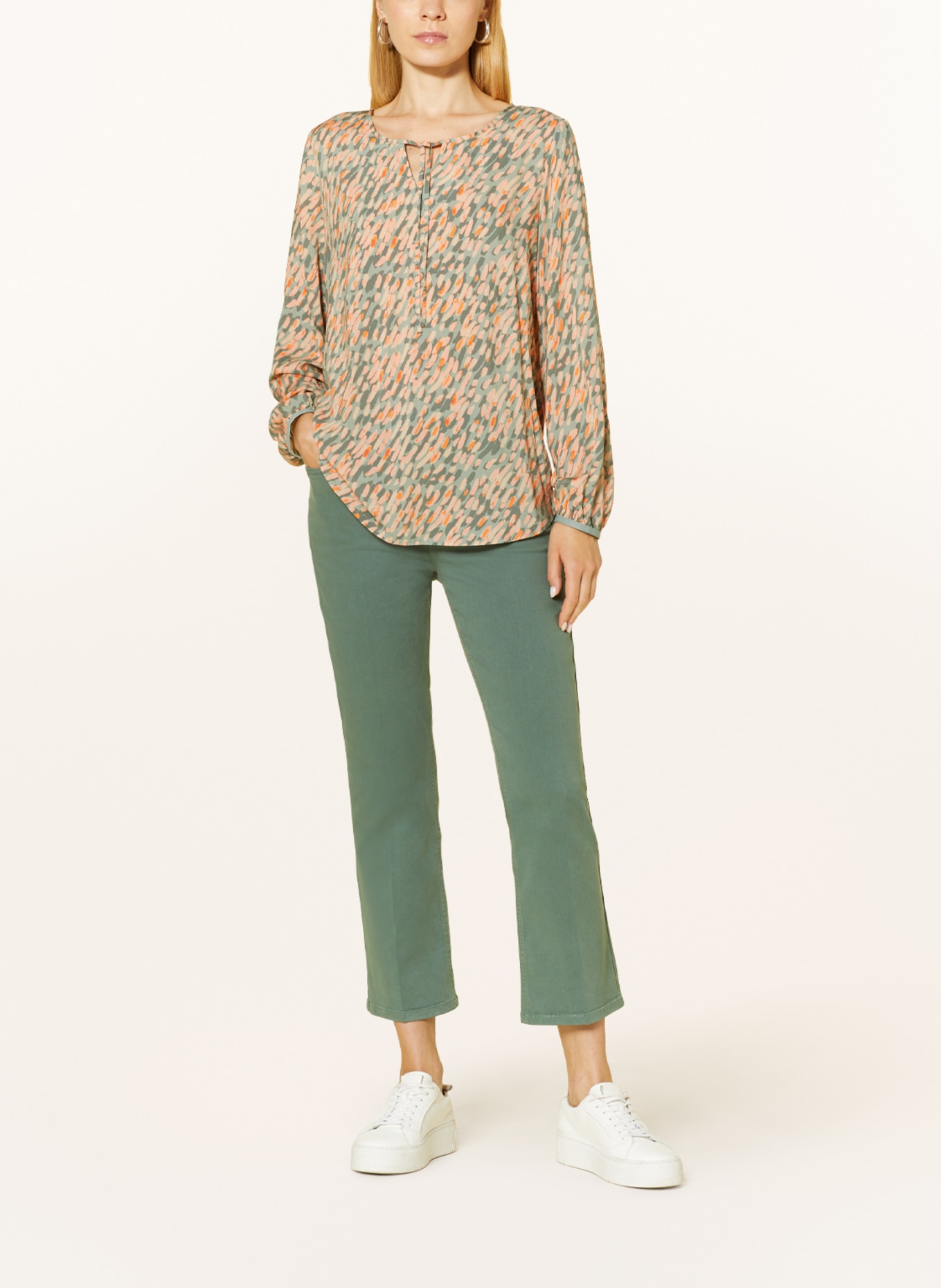 comma casual identity Shirt blouse, Color: LIGHT GREEN/ SALMON/ LIGHT ORANGE (Image 2)