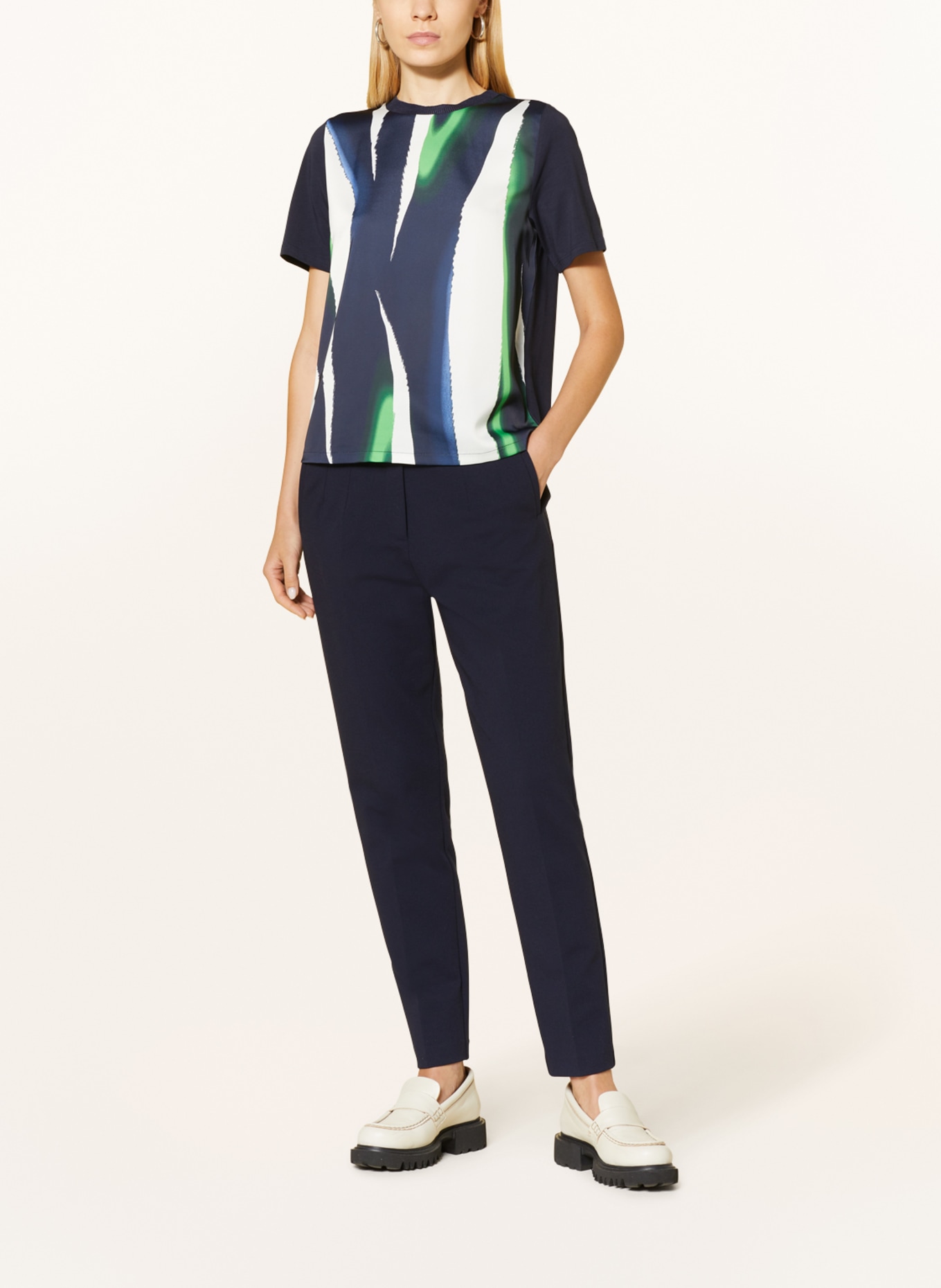 s.Oliver BLACK LABEL Shirt blouse in mixed materials, Color: DARK BLUE/ NEON GREEN/ WHITE (Image 2)