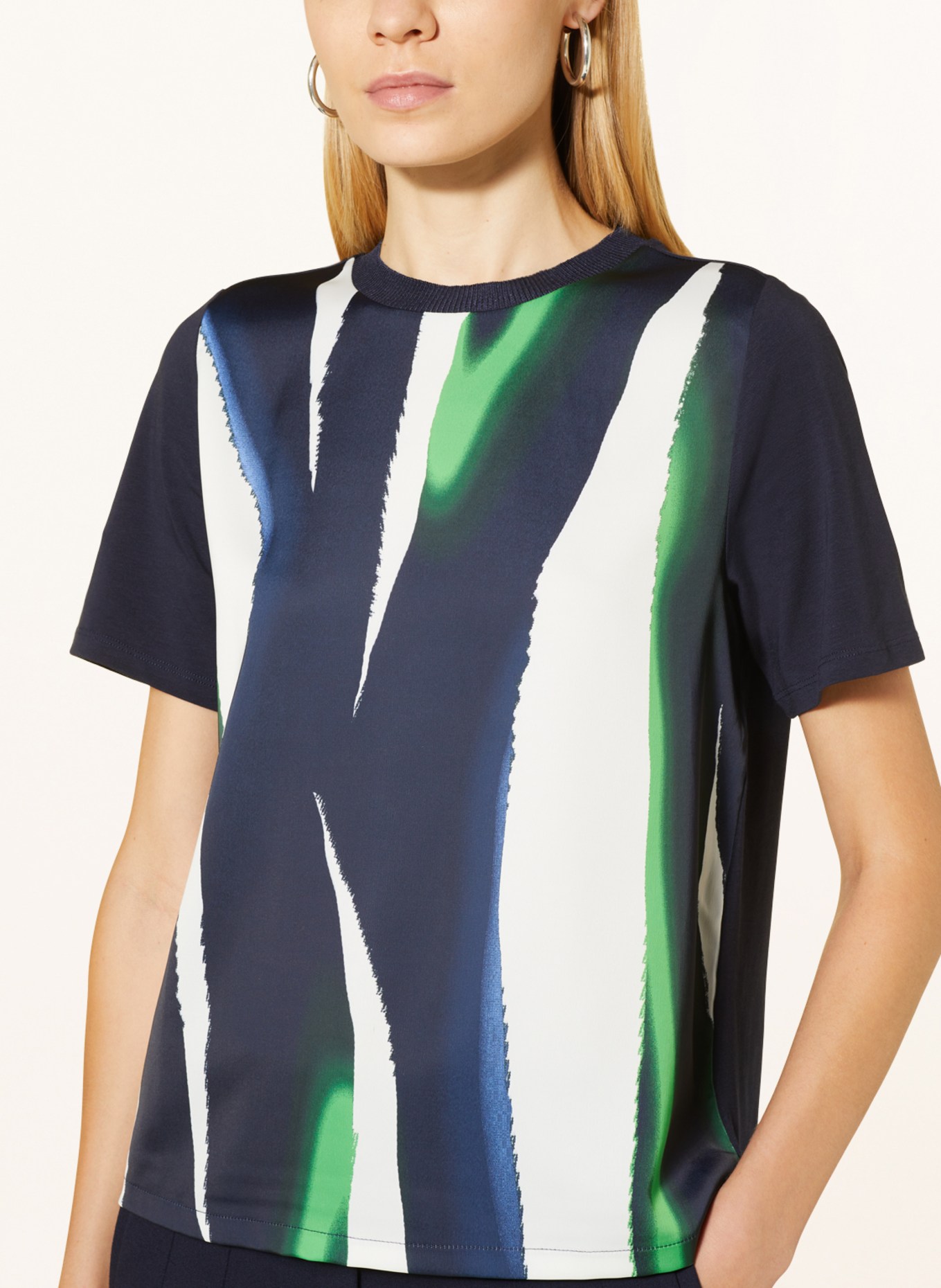 s.Oliver BLACK LABEL Shirt blouse in mixed materials, Color: DARK BLUE/ NEON GREEN/ WHITE (Image 4)