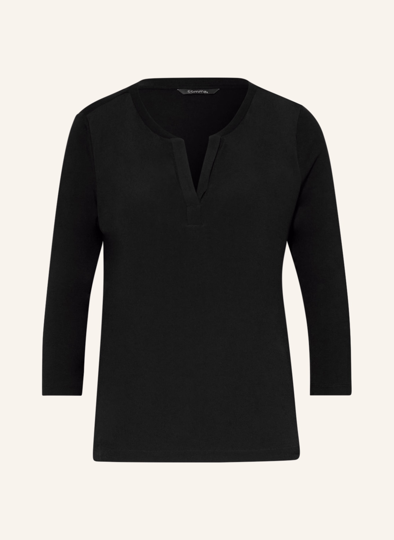 comma Shirt blouse in mixed materials with 3/4 sleeves, Color: BLACK (Image 1)