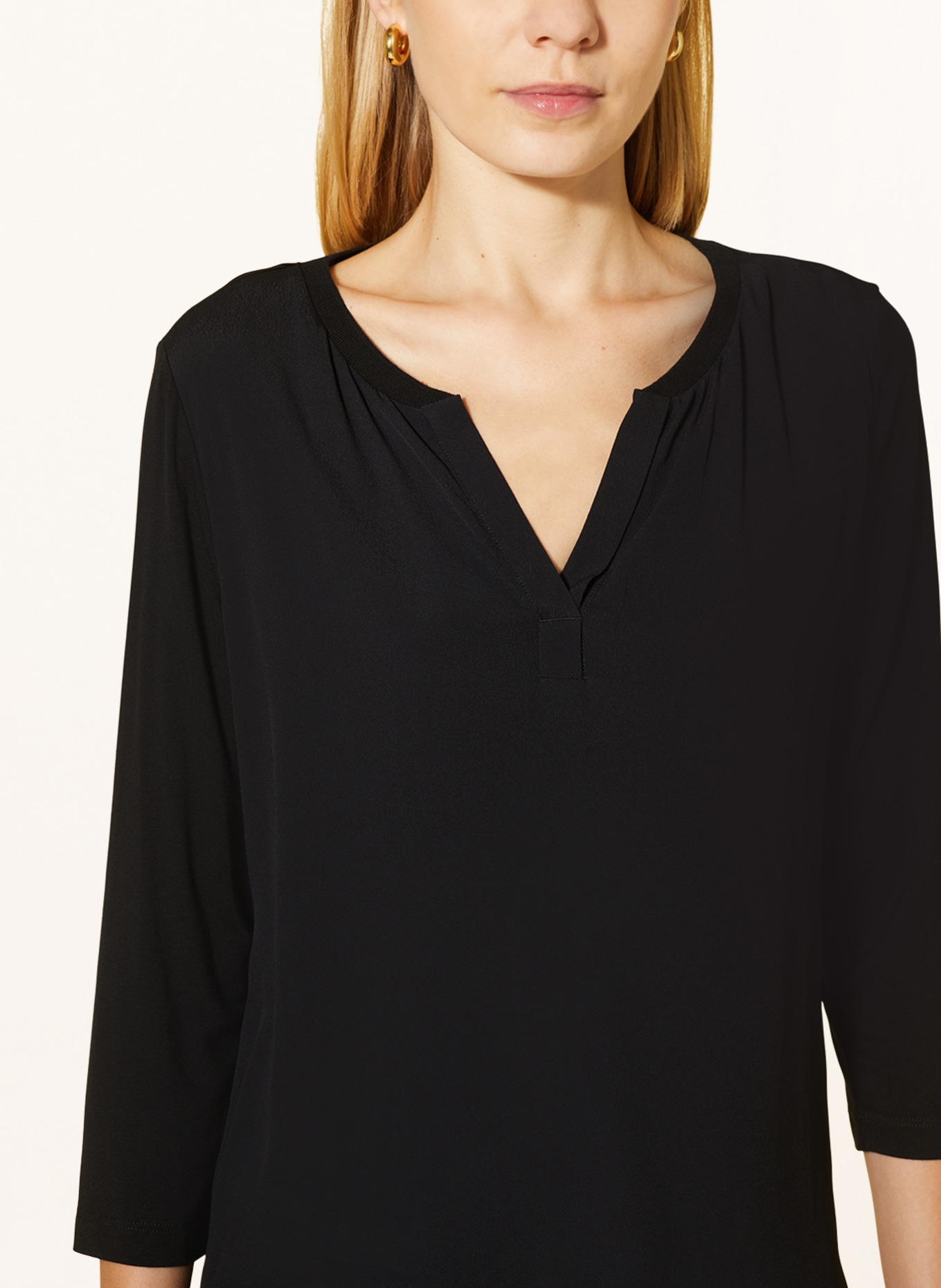 comma Shirt blouse in mixed materials with 3/4 sleeves, Color: BLACK (Image 4)