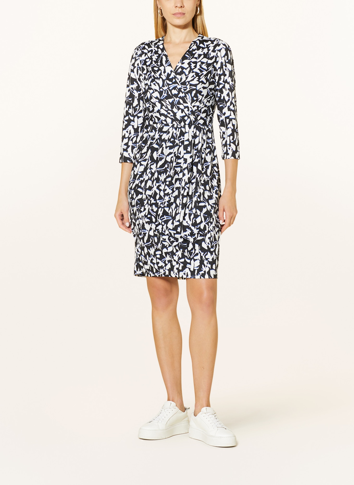 comma Wrap look dress with 3/4 sleeves, Color: WHITE/ BLUE/ BLACK (Image 2)