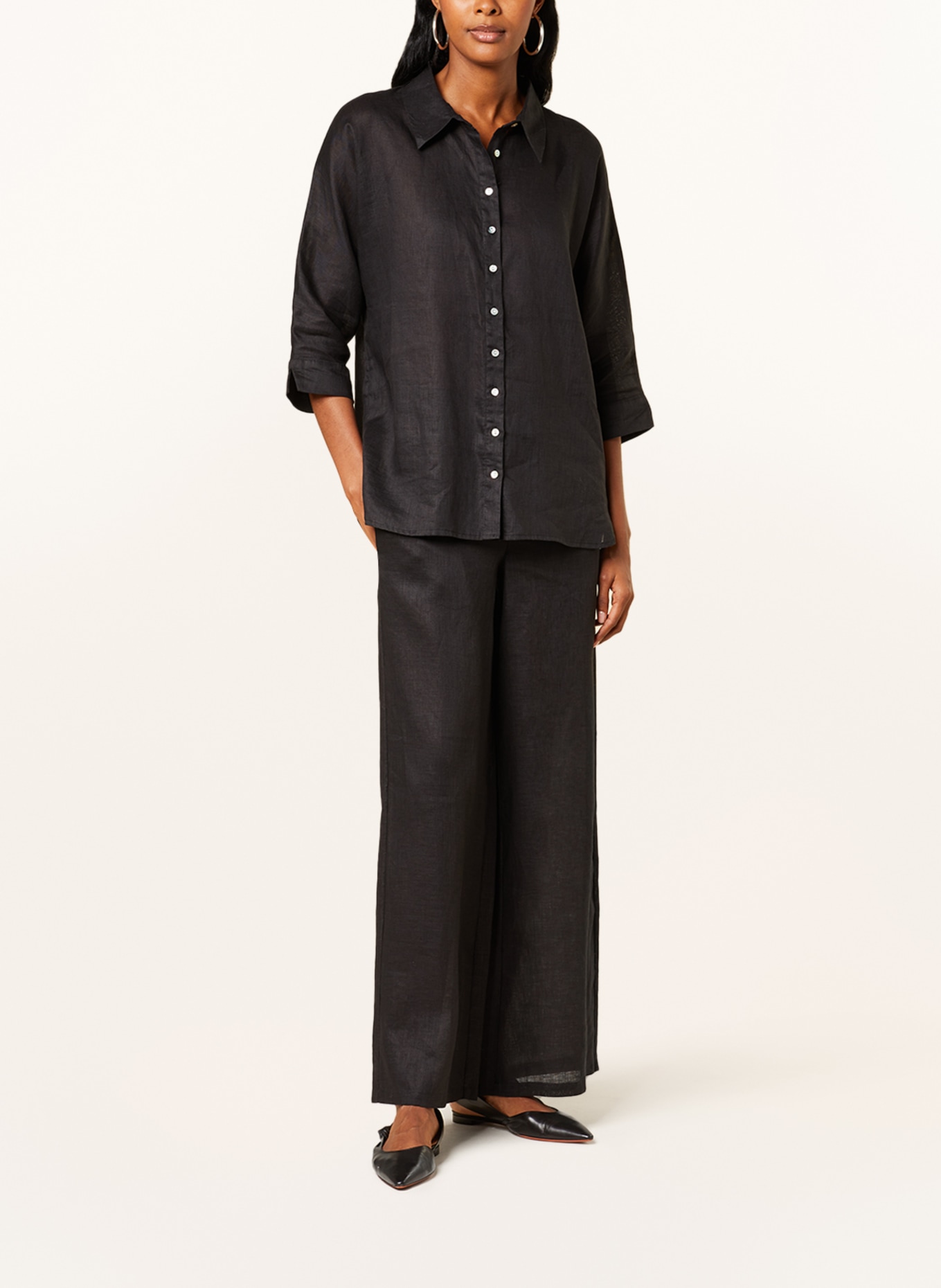 (THE MERCER) N.Y. Wide leg trousers made of linen, Color: BLACK (Image 2)