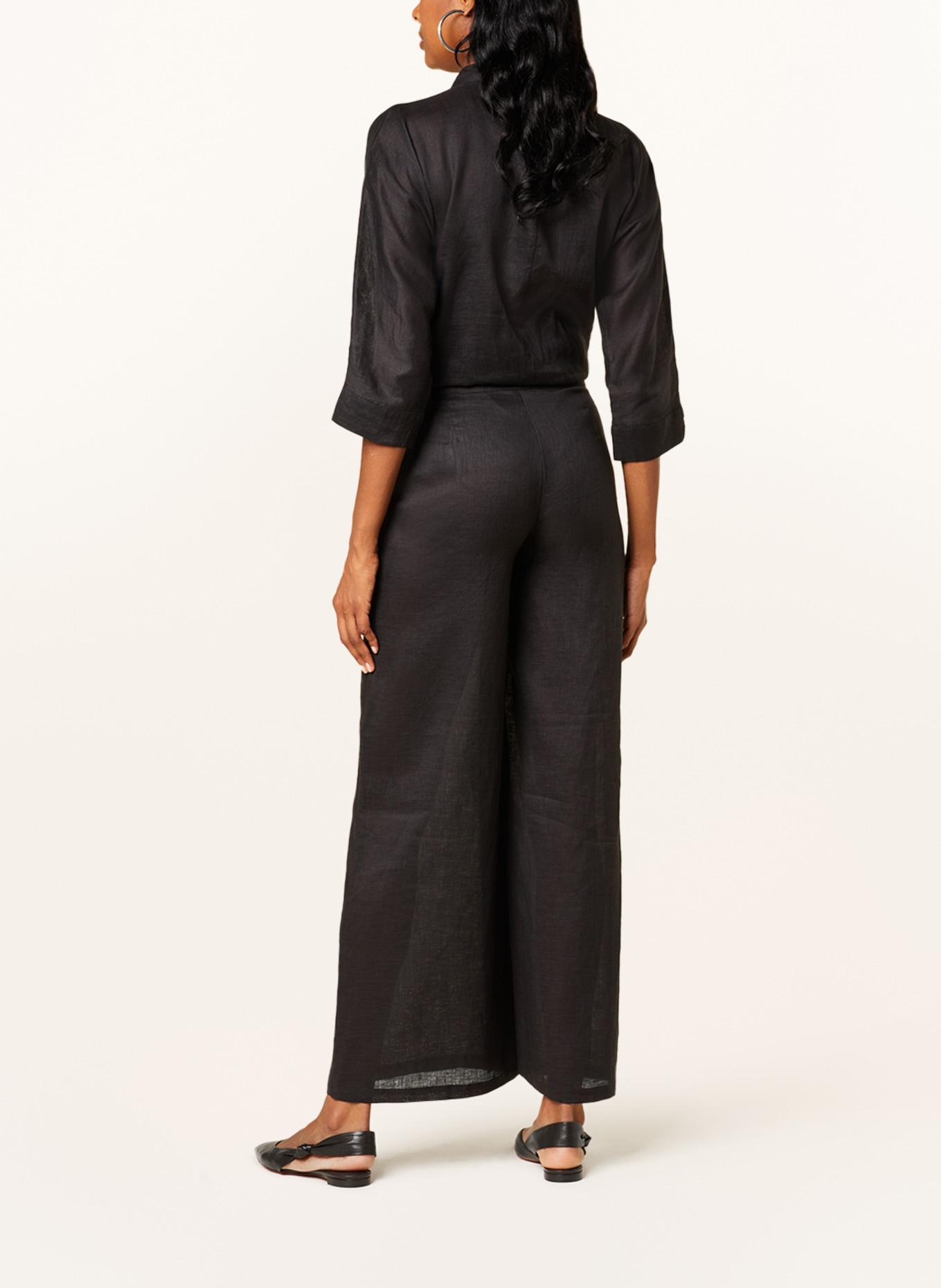(THE MERCER) N.Y. Wide leg trousers made of linen, Color: BLACK (Image 3)