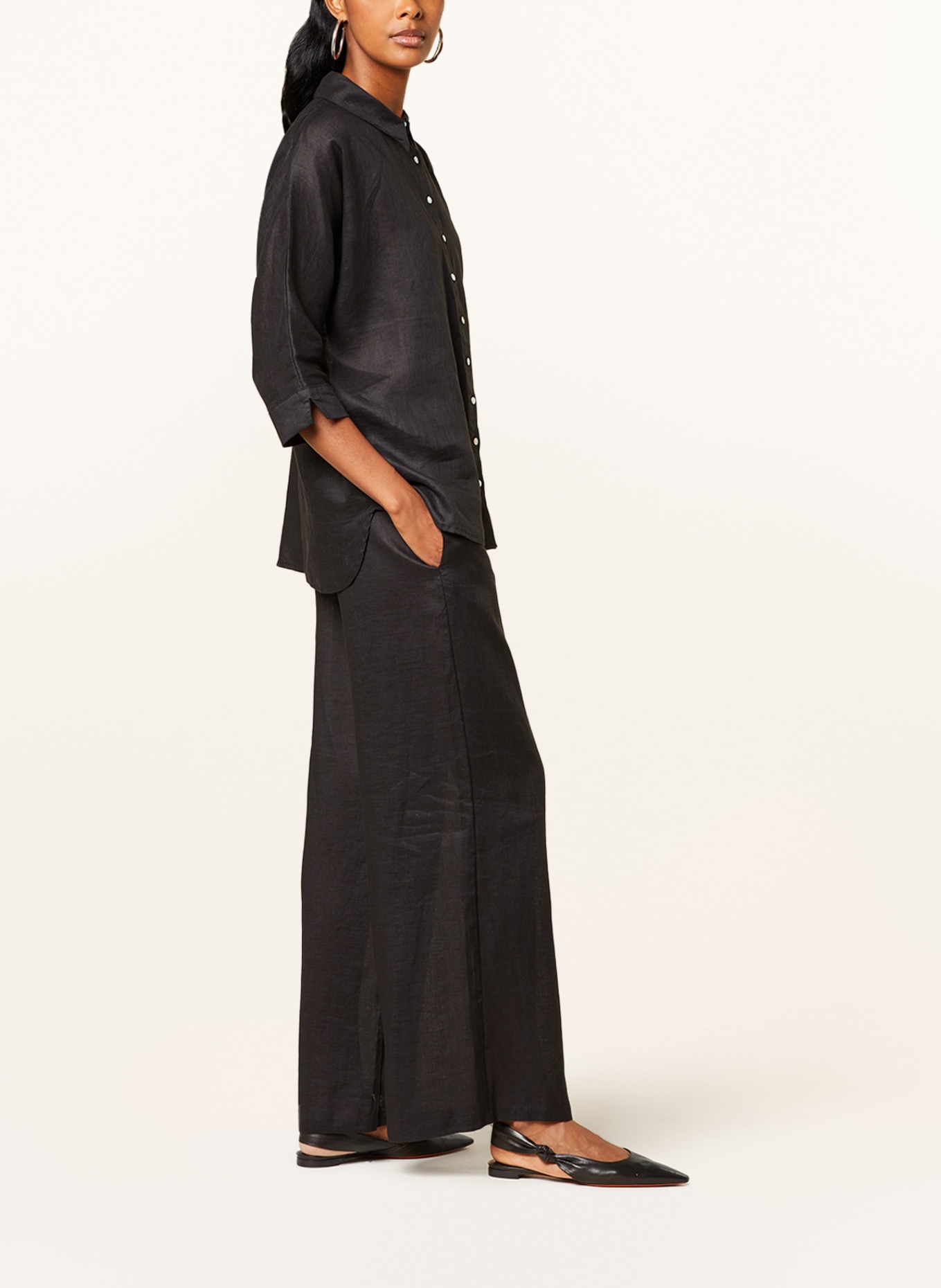 (THE MERCER) N.Y. Wide leg trousers made of linen, Color: BLACK (Image 4)