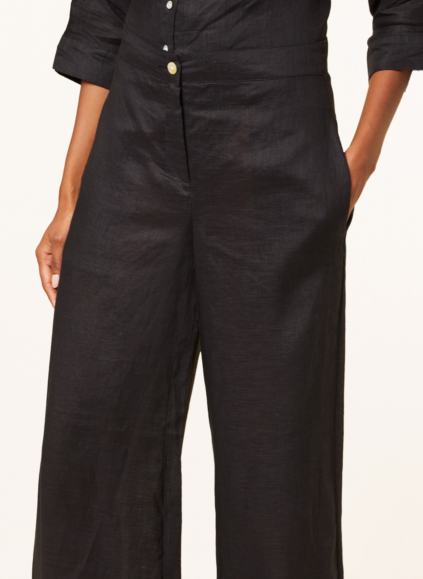 (THE MERCER) N.Y. Wide leg trousers made of linen, Color: BLACK (Image 5)