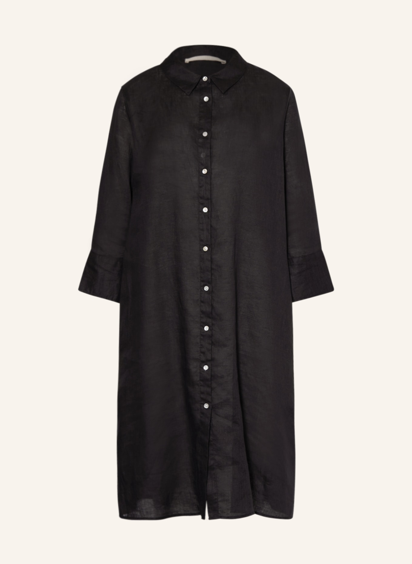 (THE MERCER) N.Y. Košilové šaty ze lnu s 3/4 rukávy, Barva: ČERNÁ (Obrázek 1)